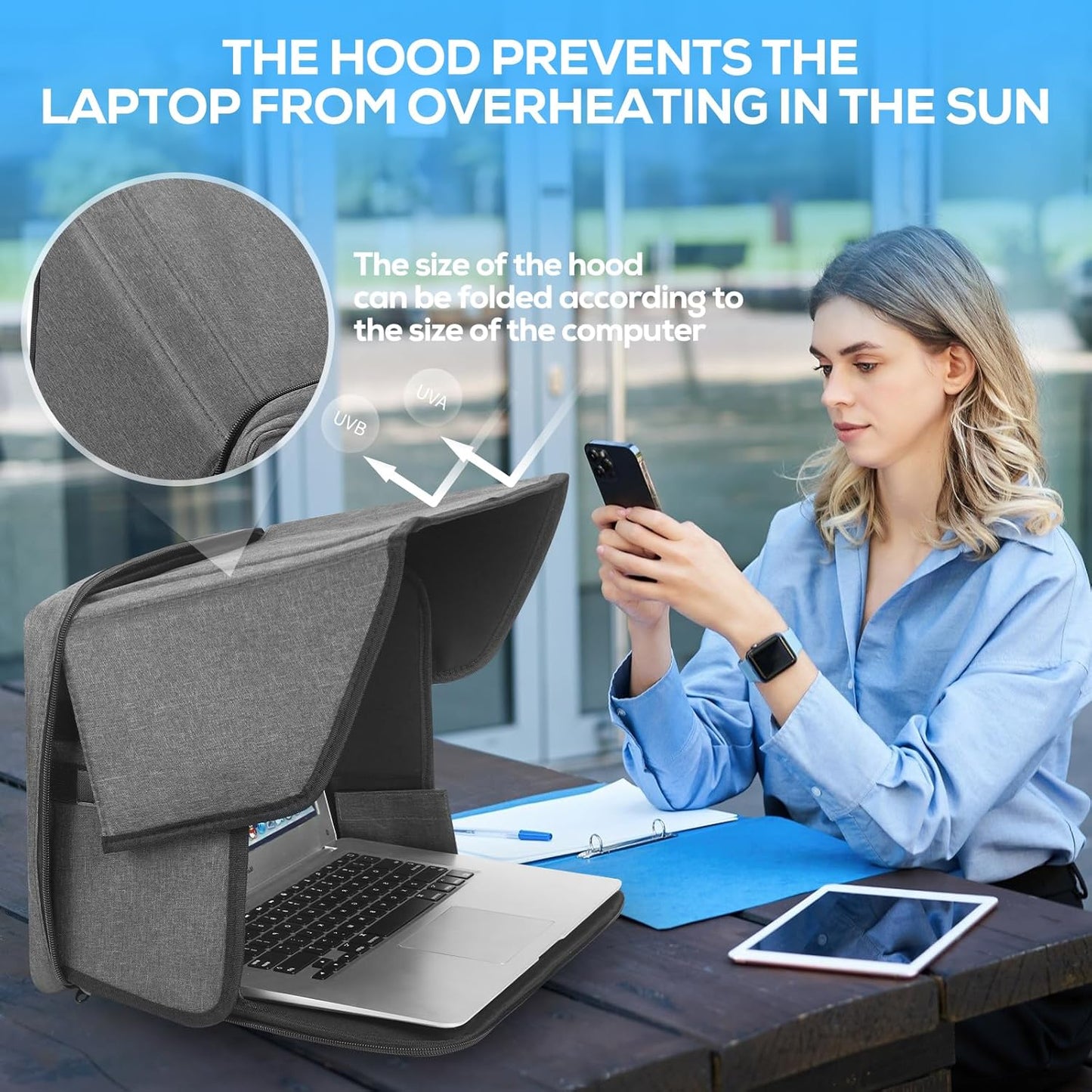 Laptop Sun Shade & Privacy Shield – Premium Physical Filter for 12-14" Laptops, Overheating, Adjustable and Foldable for Outdoor Work