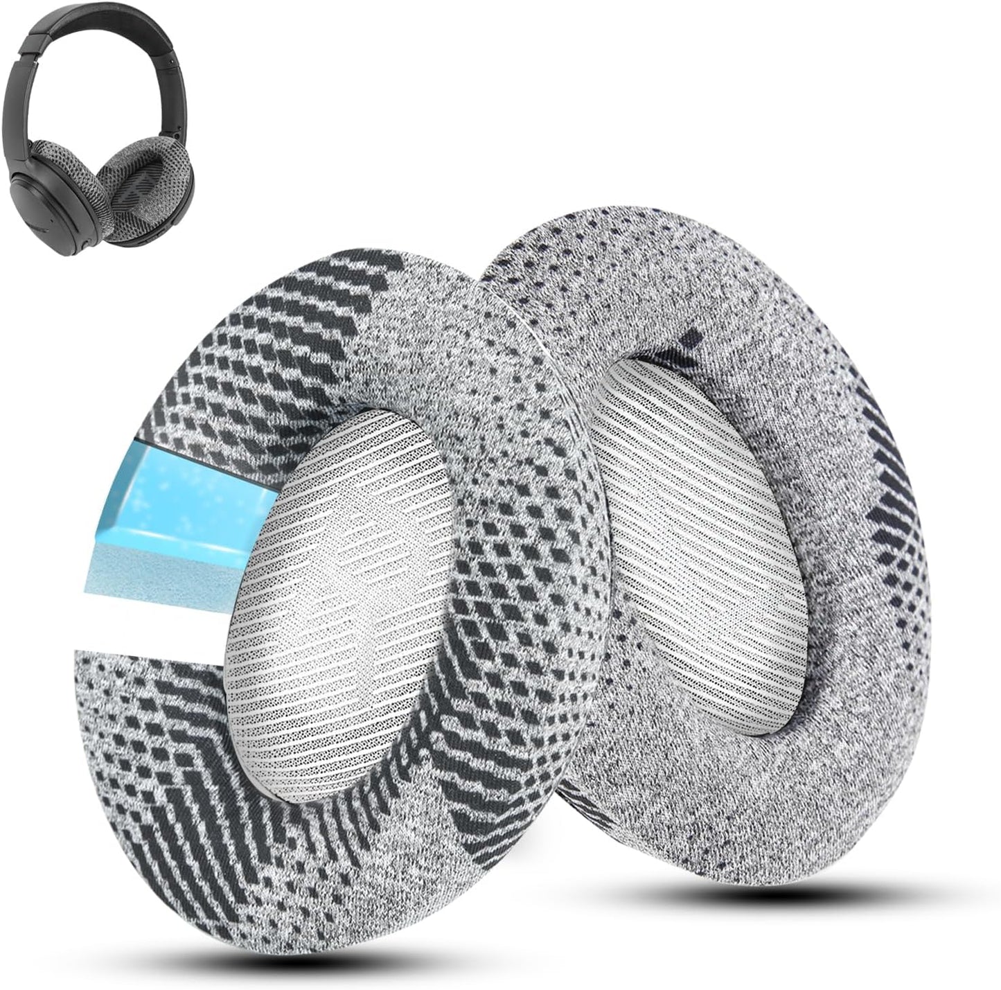 Cooling-Gel QuietComfort 35 / QC35 ii Replacement Ear Pads for Bose Headphones, Also Fit for Bose QC45 QC35 QC25 QC2 QC15/ Around-Ear 2 AE2i AE2w/ SoundTrue & SoundLink Series, White