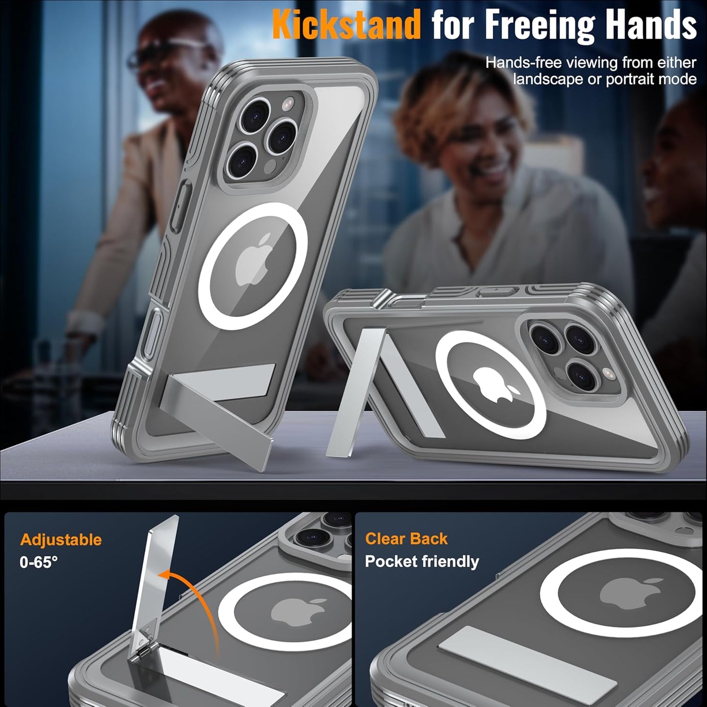 360° Protection Magnetic for iPhone 16 Pro Case Built-in 9H Privacy Screen Protector & Metal Stand[Fit for Magsafe][Anti-Spy][Lens Protector] Heavy Duty Shockproof Phone Case for iPhone 16 Pro