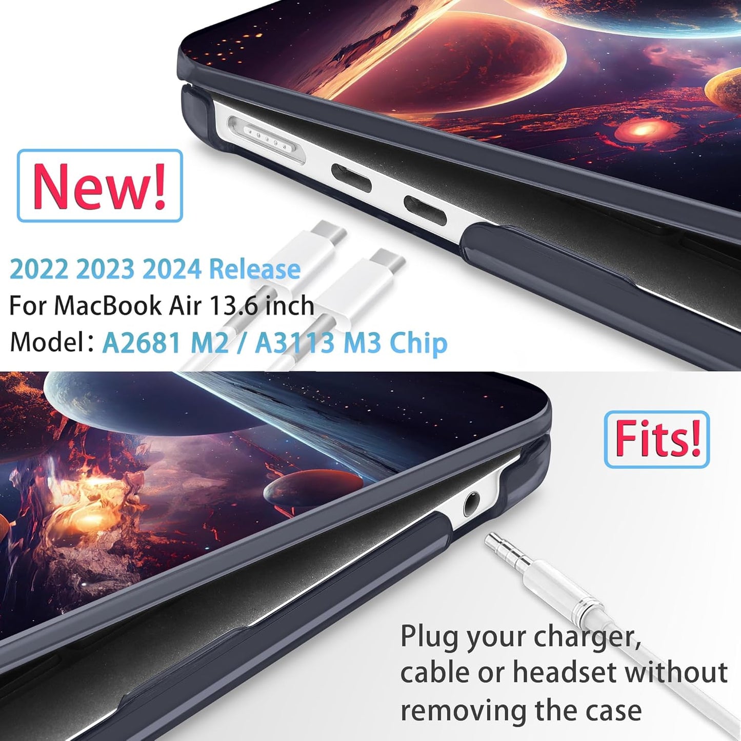 Mektron for 2025 M4 MacBook Air 13.6 Inch A3240 Case Fits 2023 A2681 M2 2024 A3113 M3 Chip with Liquid Retina Display Touch ID, Printed Plastic Hard Shell Cover for MacBook Air 13.6", Planets