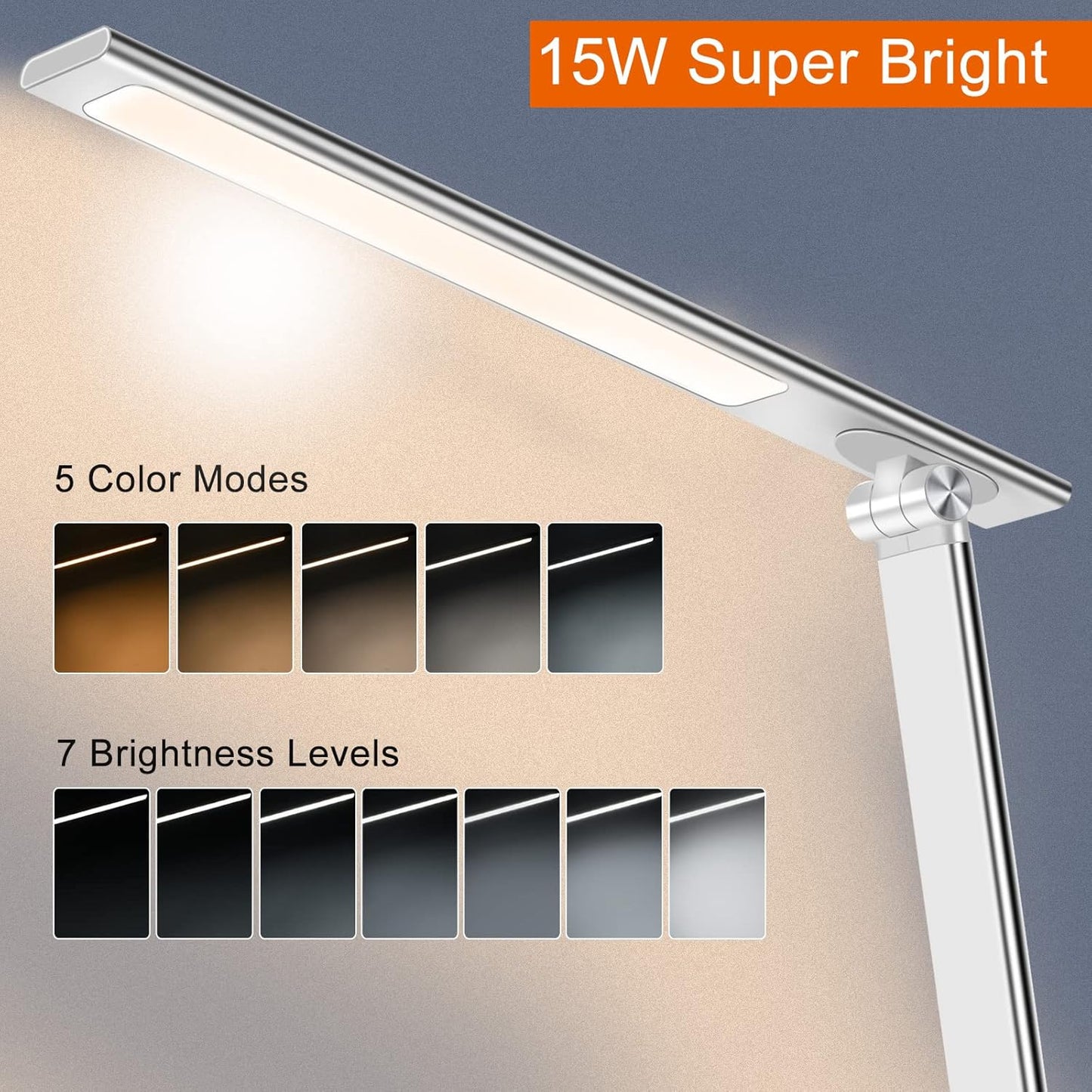 AFROG 5th Gen Multifunctional LED Desk Lamp with 10W Fast Wireless Charger, USB Charging Port,1800Lux Super Bright,5 Lighting Mode,7 Brightness, Touch Control, Auto Timer, 15W Office Table Lamp