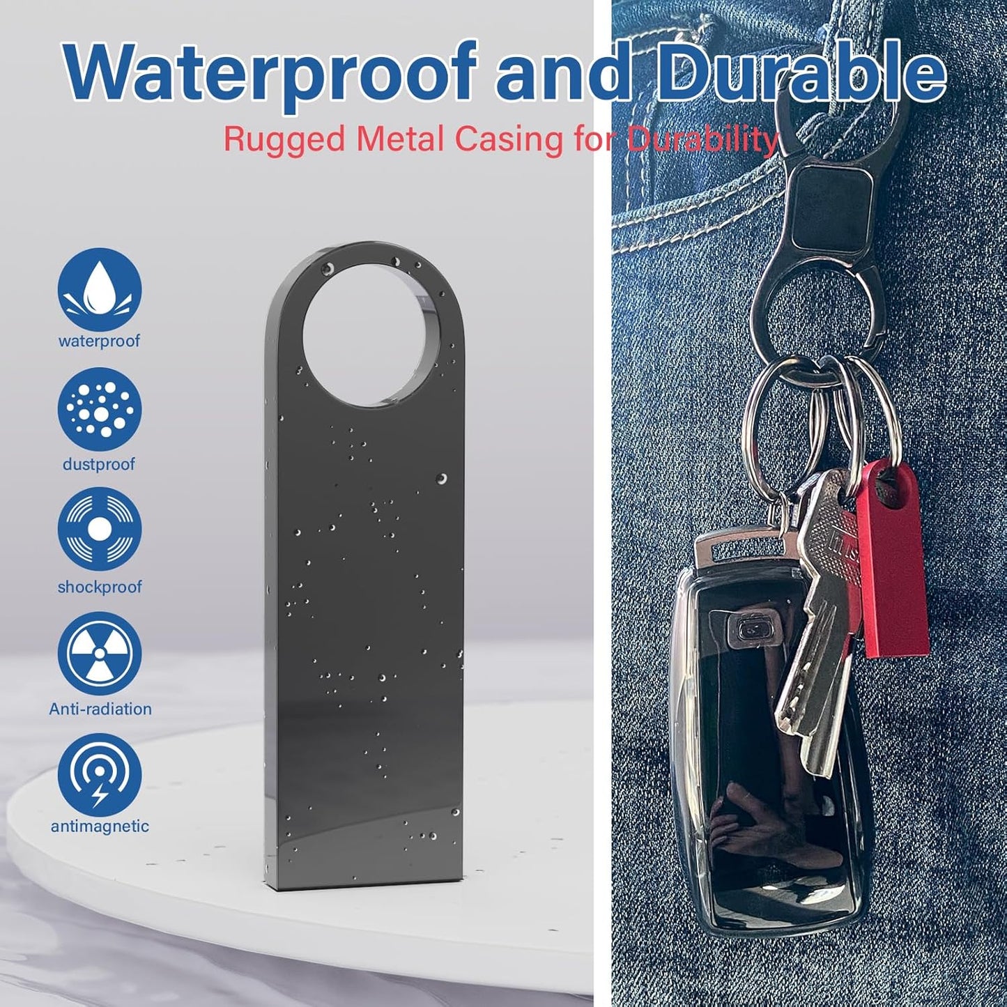 8GB USB Flash Drive 2 Pack with Keychains, Wooolken Sleek Metal USB 2.0 Thumb Drives Memory Stick for PC Laptop Computer