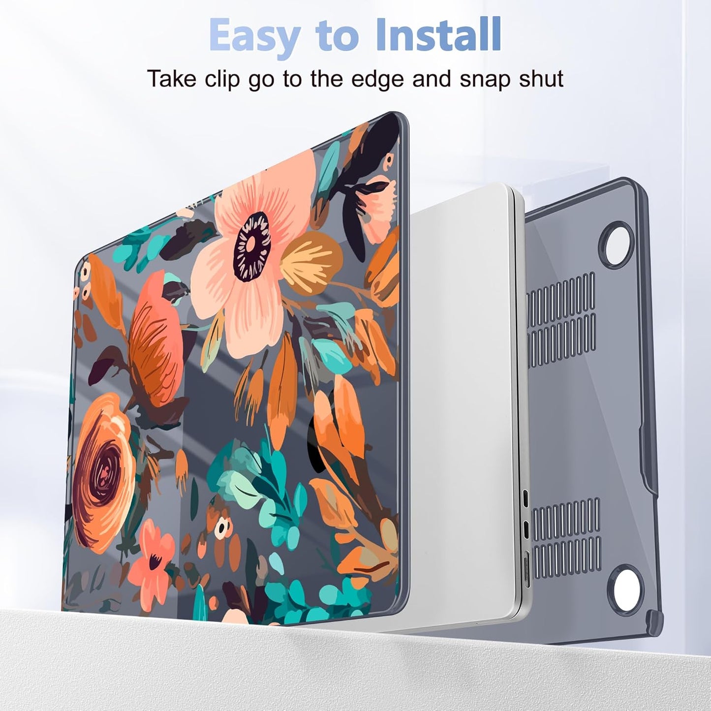 Case for MacBook Air 15 Inch 2025 2024 2023 Release M4 A3241 M3 A3114 M2 A2941, Hard Shell with Screen Protector & Keyboard Cover, Compatible with Touch ID, Florals Pattern