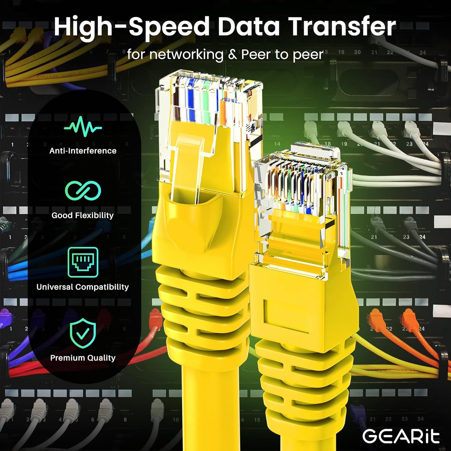 GearIT Cat 6 Ethernet Cable (20-Pack 5 Feet) Cat6 Network Patch, 10Gbps, RJ45, Snagless Cord, Gold-Plated Connectors, Internet for PC, TV, Tablet, Router, Printer, Servers, IT Data Center - Yellow