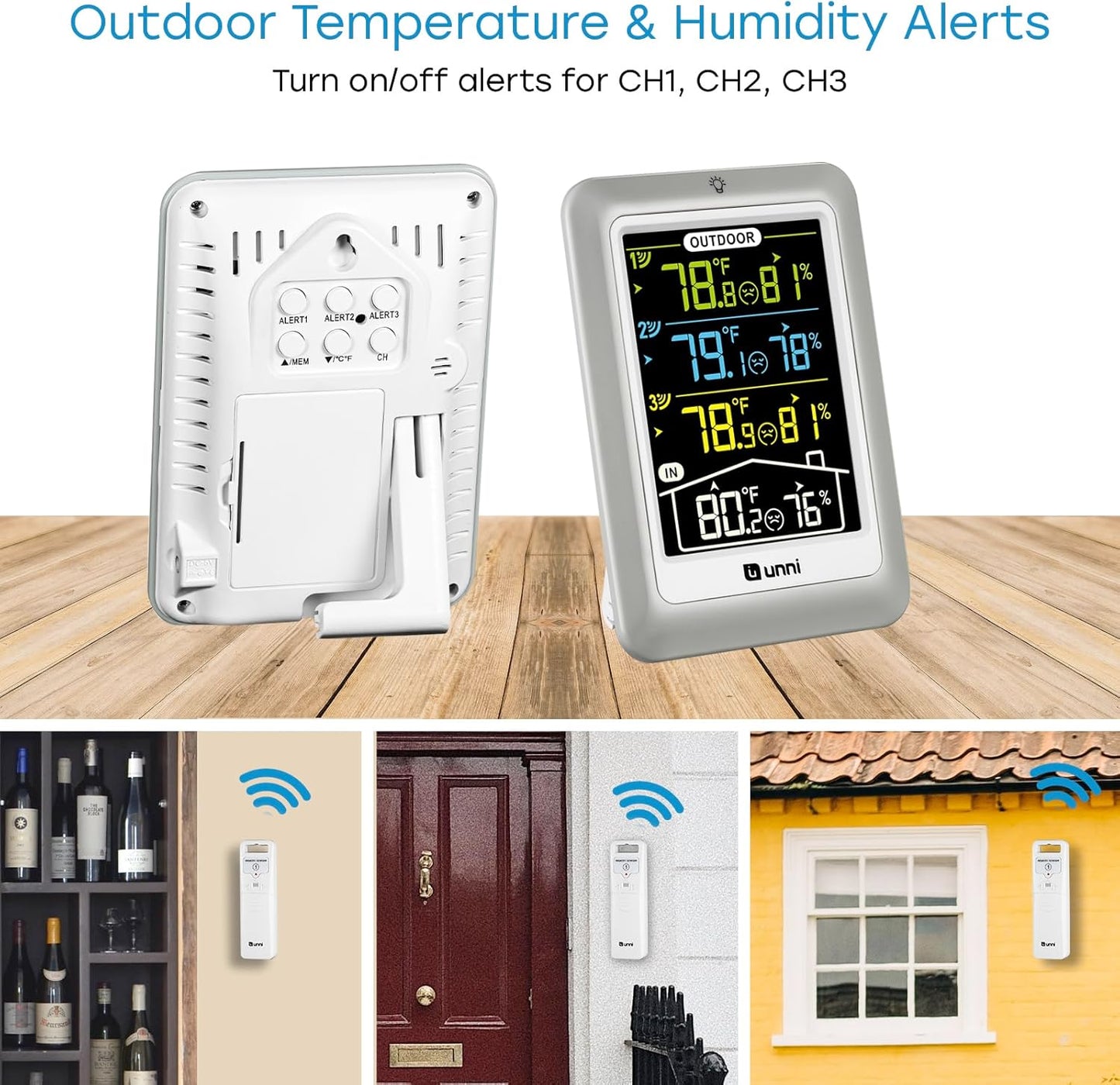 Indoor Outdoor Thermometer Wireless, 4.5 Inch Display Digital Hygrometer Thermometer Temperature Humidity Monitor with 330ft Range Sensor and Adjustable Backlight (Multi)