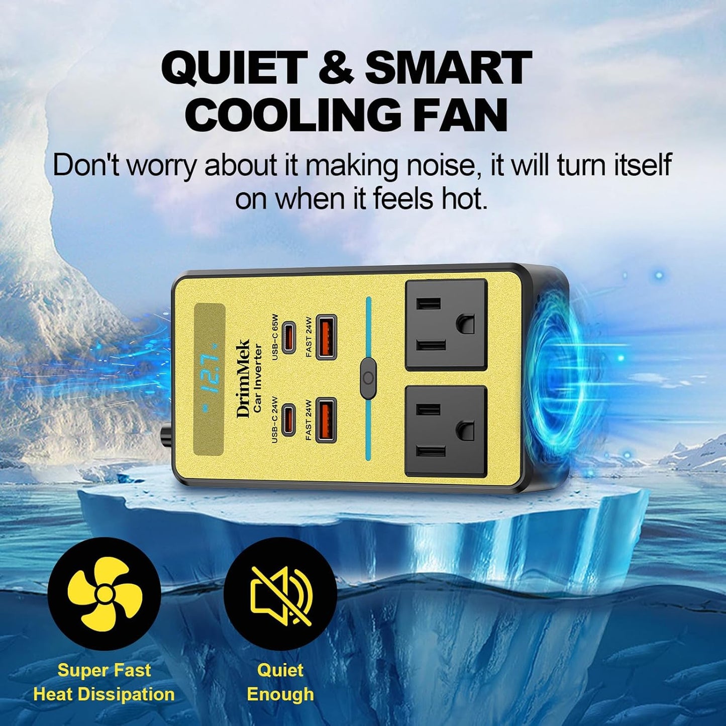 300W Car Power Inverter - Dual DC 12V to 110V AC Car Outlet Adapter, 65W USB-C Fast Charging Ports, Portable Car Charger with LCD Screen and On and Off Control，for Laptops, Phones