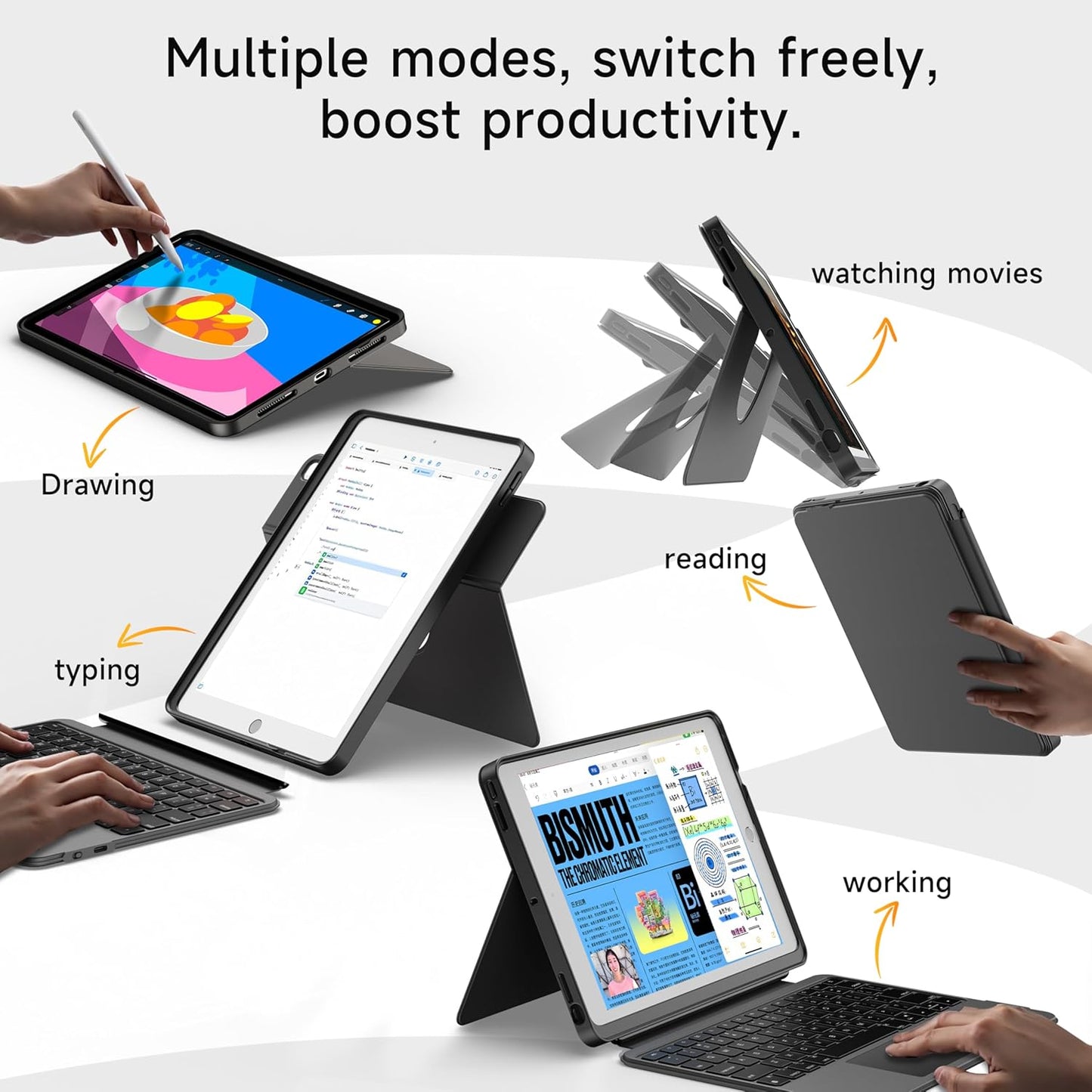 HOU iPad 9th Generation Case with Keyboard(8th/7th gen),iPad Air 3 & Pro 10.5" 360° Rotatable&Detachable Combo,Ultra-Silent Keys,7-Color Backlit,50H Battery,Lightweight Cover,Portrait/Landscape,Black