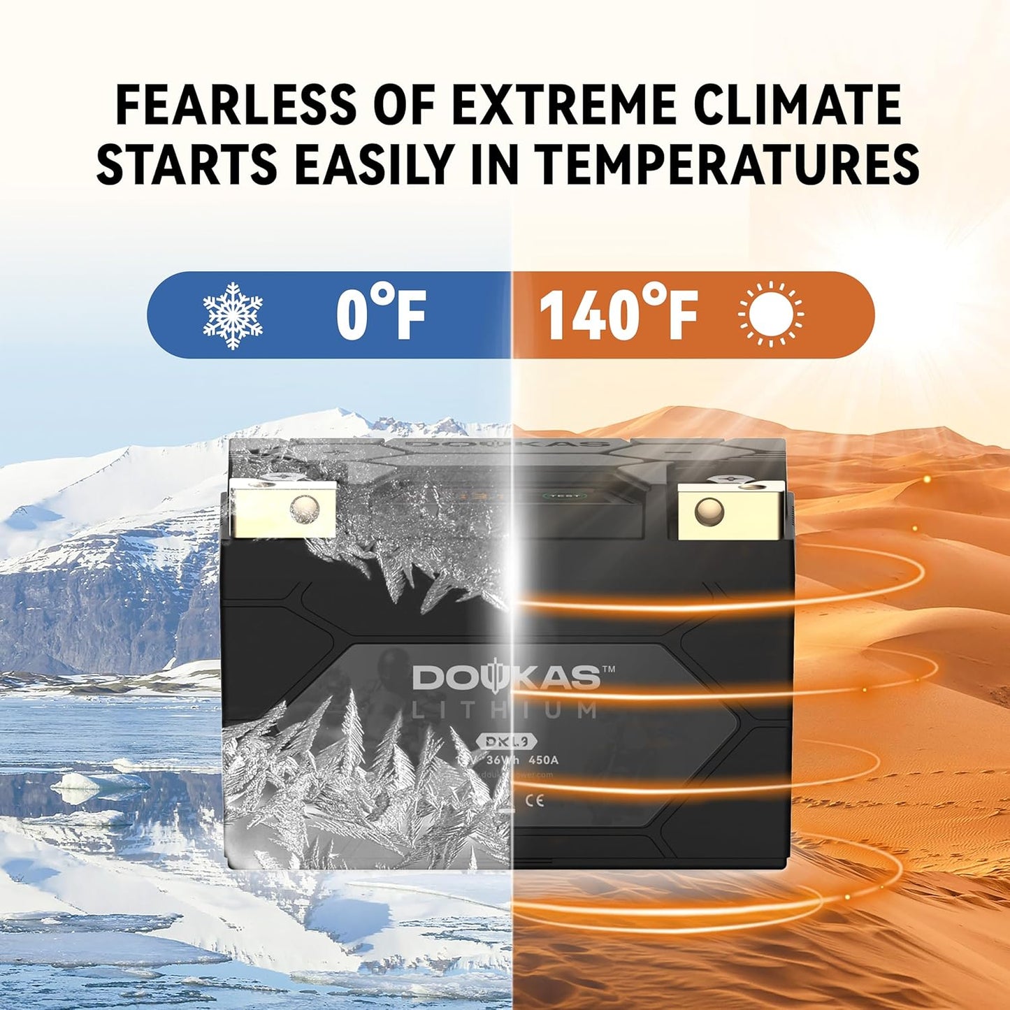 DKL9 450A LiFePO4 Motorcycle Lithium Battery, 12V 3Ah Powersports Battery, Compatible Jet Ski, Quad, Scooter, Generator Battery, Snowmobile