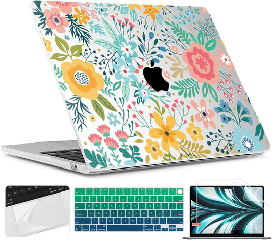 TWOLSKOO for M4 MacBook Air 13.6 inch Case 2025-2022 Release M4 A3240 M3 A3113 M2 A2681, Plastic Hard Shell & Screen Protector & Keyboard Cover & Trackpad Film, Abstract Flower