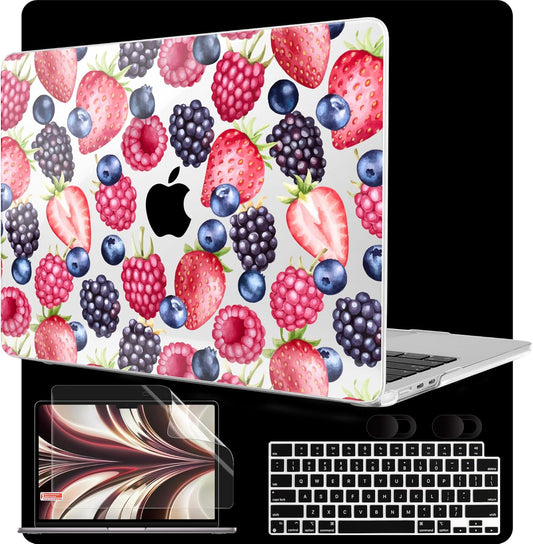 MEEgoodo Case for M4/M3/M2 MacBook Air 13.6 inch Case 2025 2024 2022, Fit Model A3240/A3113/A2681, Laptop Hard Shell with Keyboard Cover Compatible with MacBook Air 13 inch, Fresh Berries Pattern