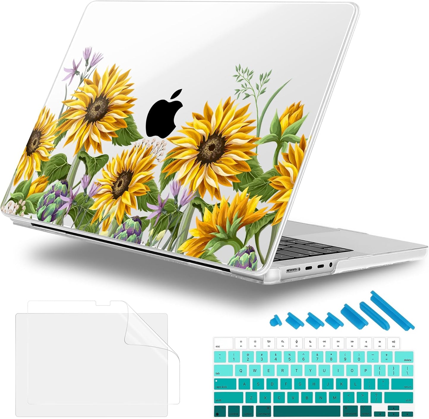 for MacBook Pro 16 inch Case 2021 2022 2023 2024 Release A3186 A3403 M4 A2991 M3 A2780 M2 A2485 M1 Pro/Max, Hard Shell Case with Screen Protector & Keyboard Cover, Sunflowers