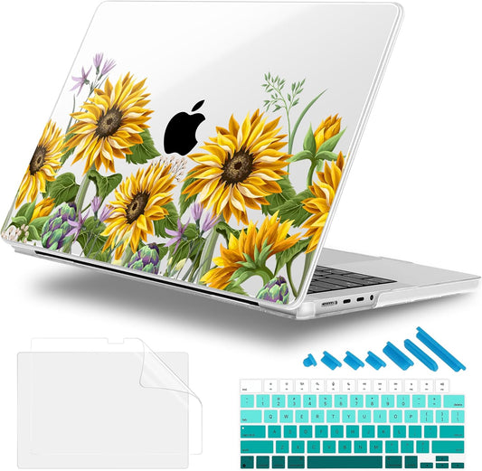 for MacBook Pro 16 inch Case 2021 2022 2023 2024 Release A3186 A3403 M4 A2991 M3 A2780 M2 A2485 M1 Pro/Max, Hard Shell Case with Screen Protector & Keyboard Cover, Sunflowers