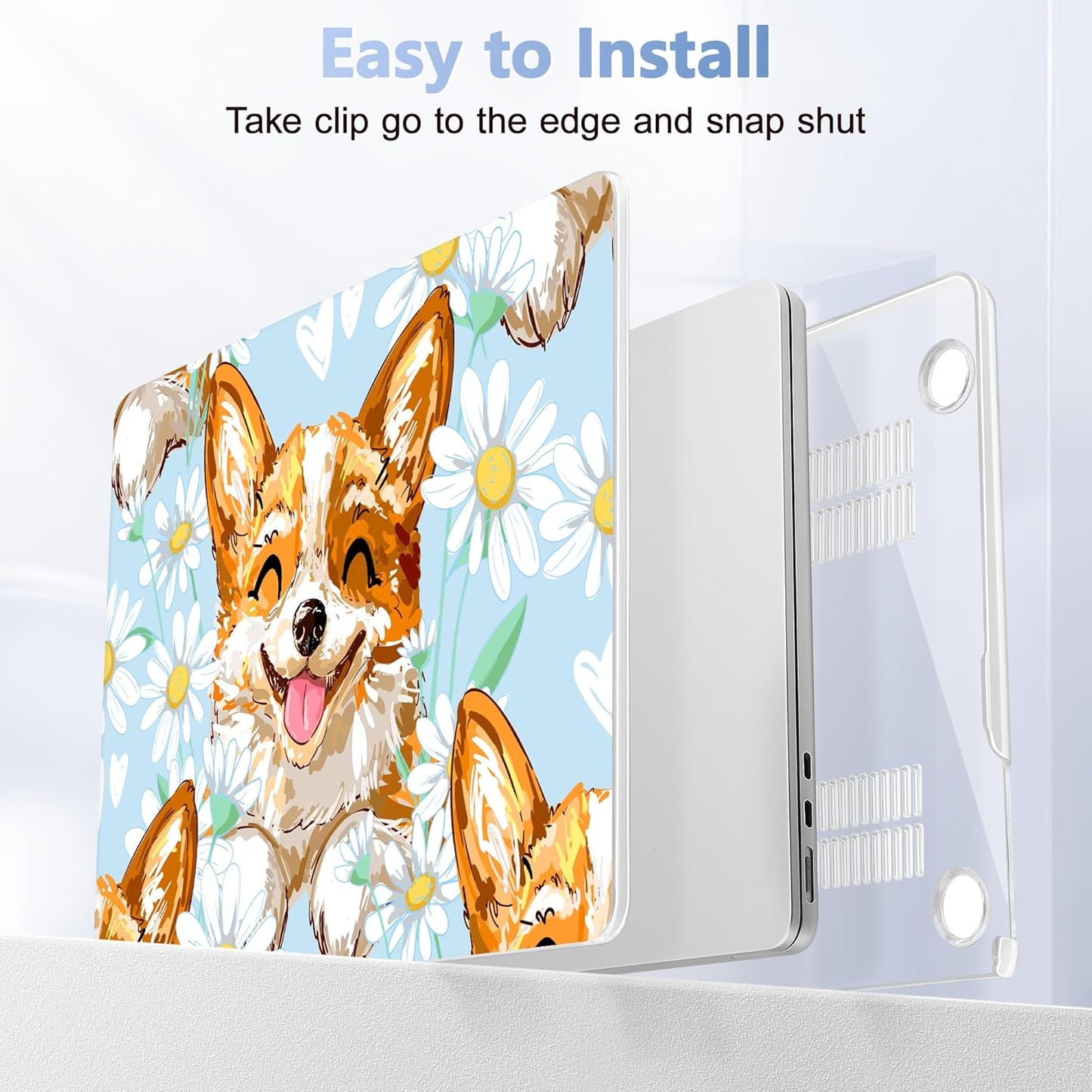 Case for MacBook Air 15 Inch 2025 2024 2023 Release M4 A3241 M3 A3114 M2 A2941, Hard Shell with Screen Protector & Keyboard Cover, Compatible with Touch ID, Cute Corgi Dog