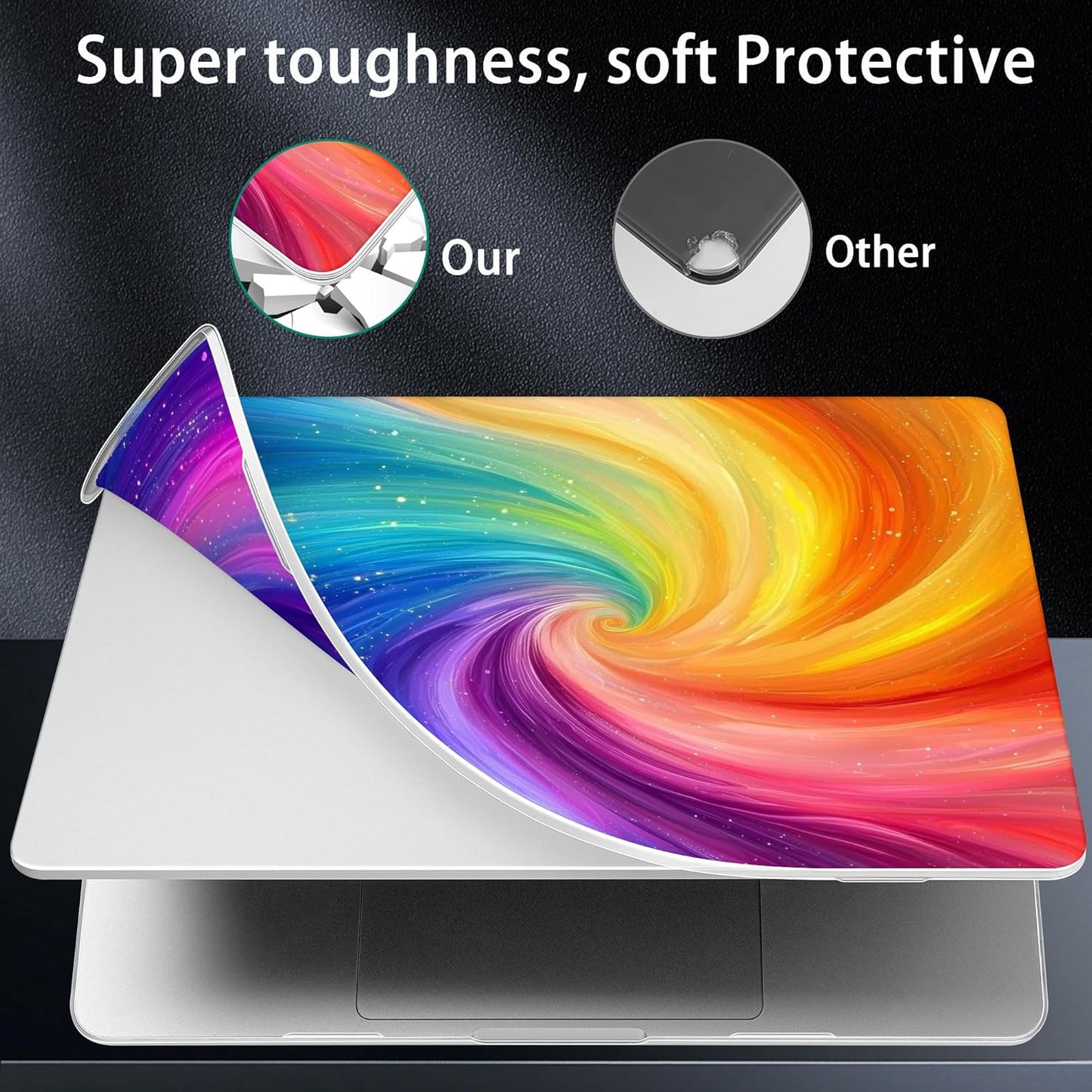 for MacBook Pro 16 inch Case 2021 2022 2023 2024 Release A3186 A3403 M4 A2991 M3 A2780 M2 A2485 M1 Pro/Max, Hard Shell Case with Screen Protector & Keyboard Cover, Swirling Rainbow