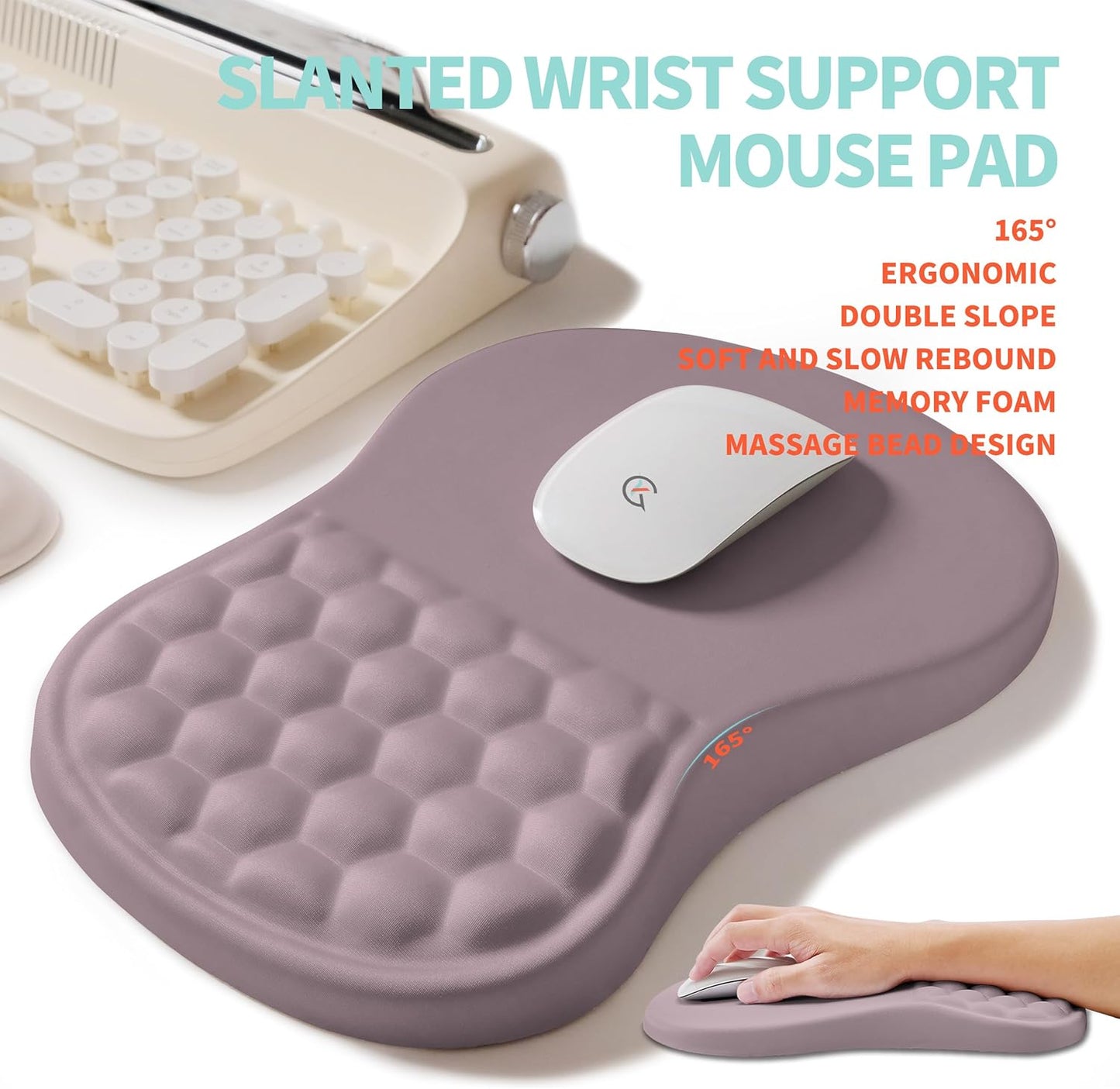 2-in-1 Ergonomic Set, Wave Rise Keyboard Wrist Rest and Massage Bulge Slope Mouse Pad Wrist Support, Cushion Memory Foam Integrated to Relieve Wrist Pain, Purple