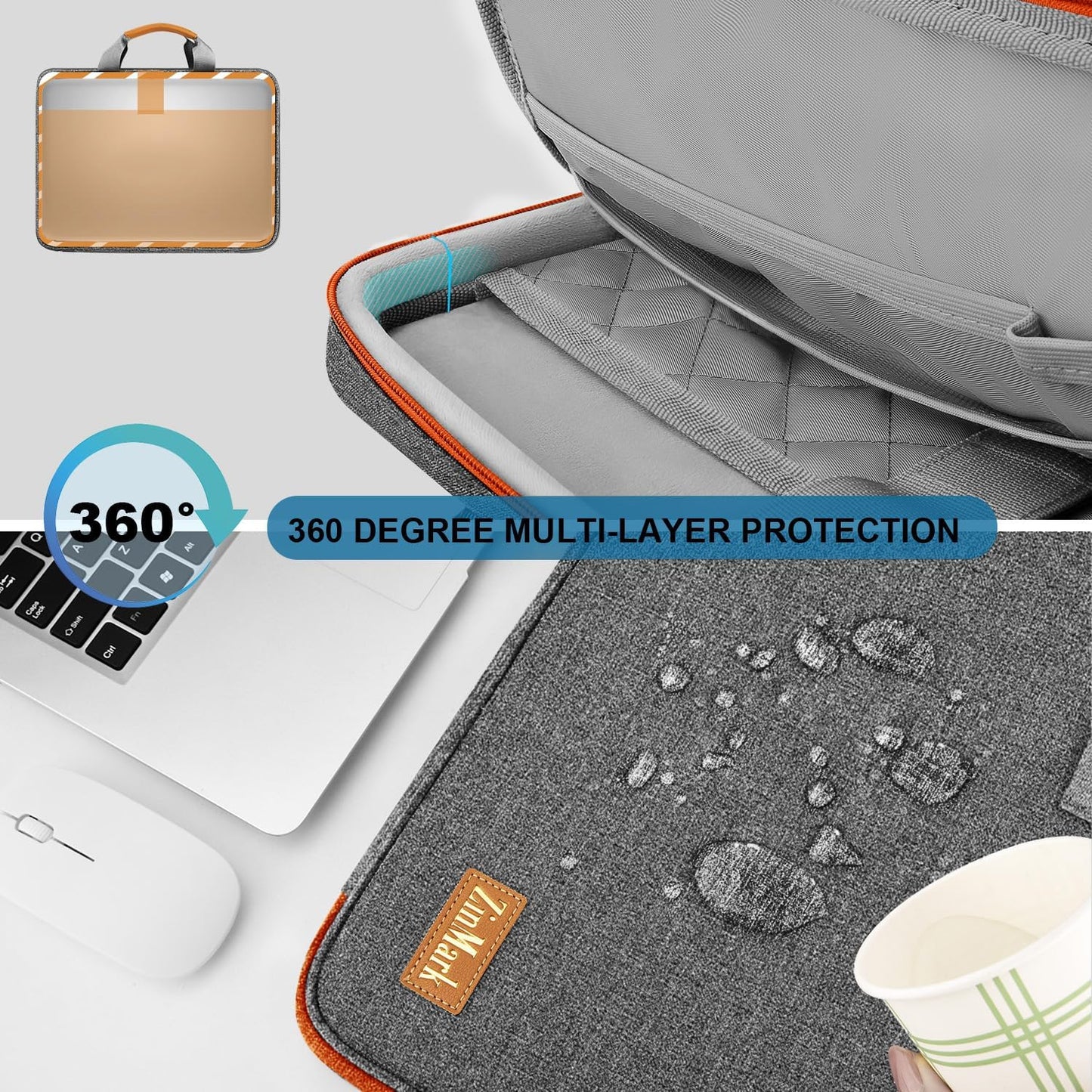 Laptop Case 15.6 Inch Briefcase Military-Grade Protection with Detachable Belt Bag, Compatible All Model of 15-16 Inch MacBook Pro and Most Popular 15.6 Inch Notebooks Chromebooks (Gray Orange)