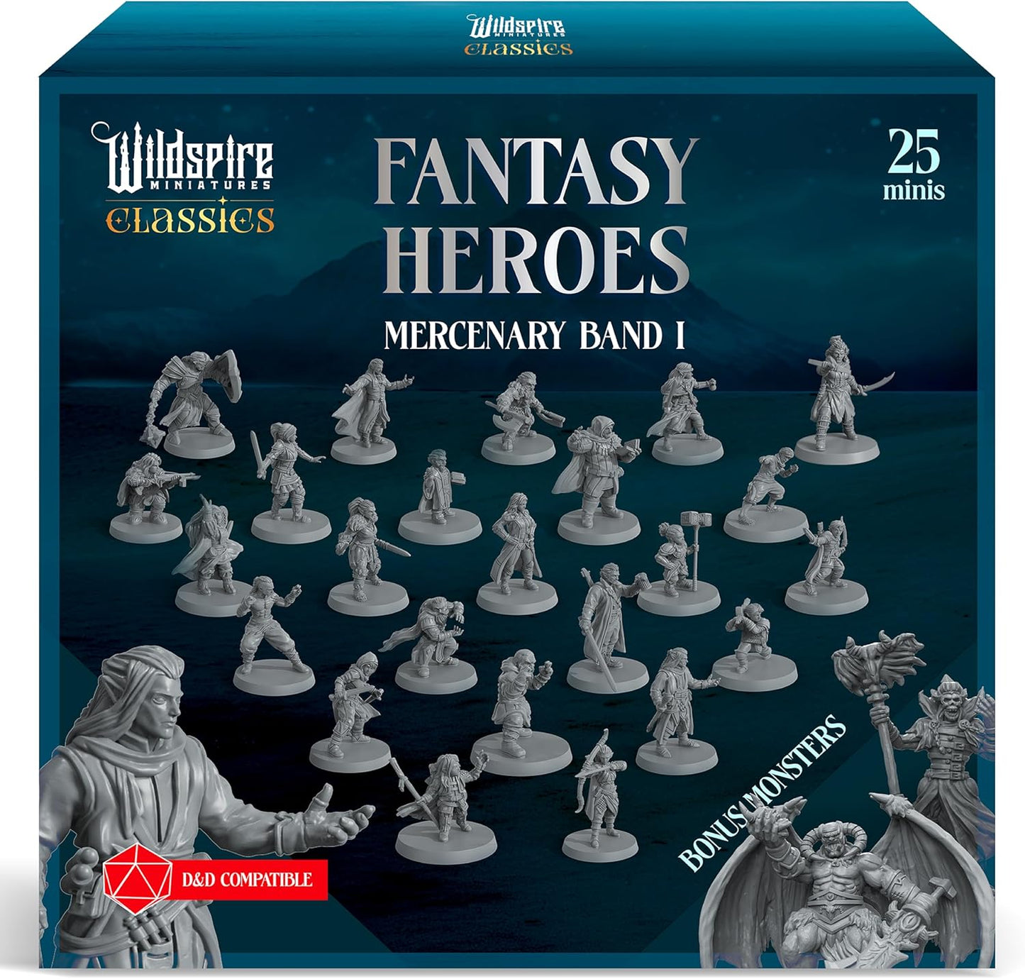 Classic Heroes - Mercenary Band I- 25 Paintable Characters for DND Miniatures Bulk I 28mm Dungeons Dragons D&D Miniatures I DND Minis D&D Figures Dungeons Dragons Figures Pathfinder Compatible