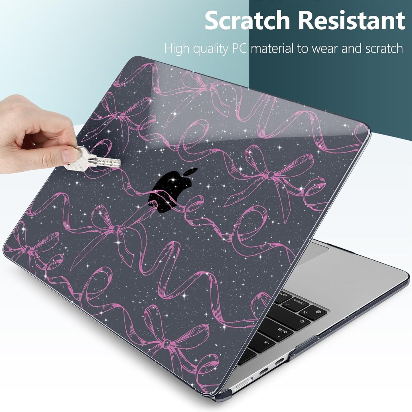 TWOLSKOO Compatible with M4 MacBook Air 15 inch Case 2025-2023 Released Model M4 A3241 M3 A3114 M2 A2941, Plastic Hard Shell & Screen Protector & Keyboard Cover & Type C Adapter, Sparkly Bows