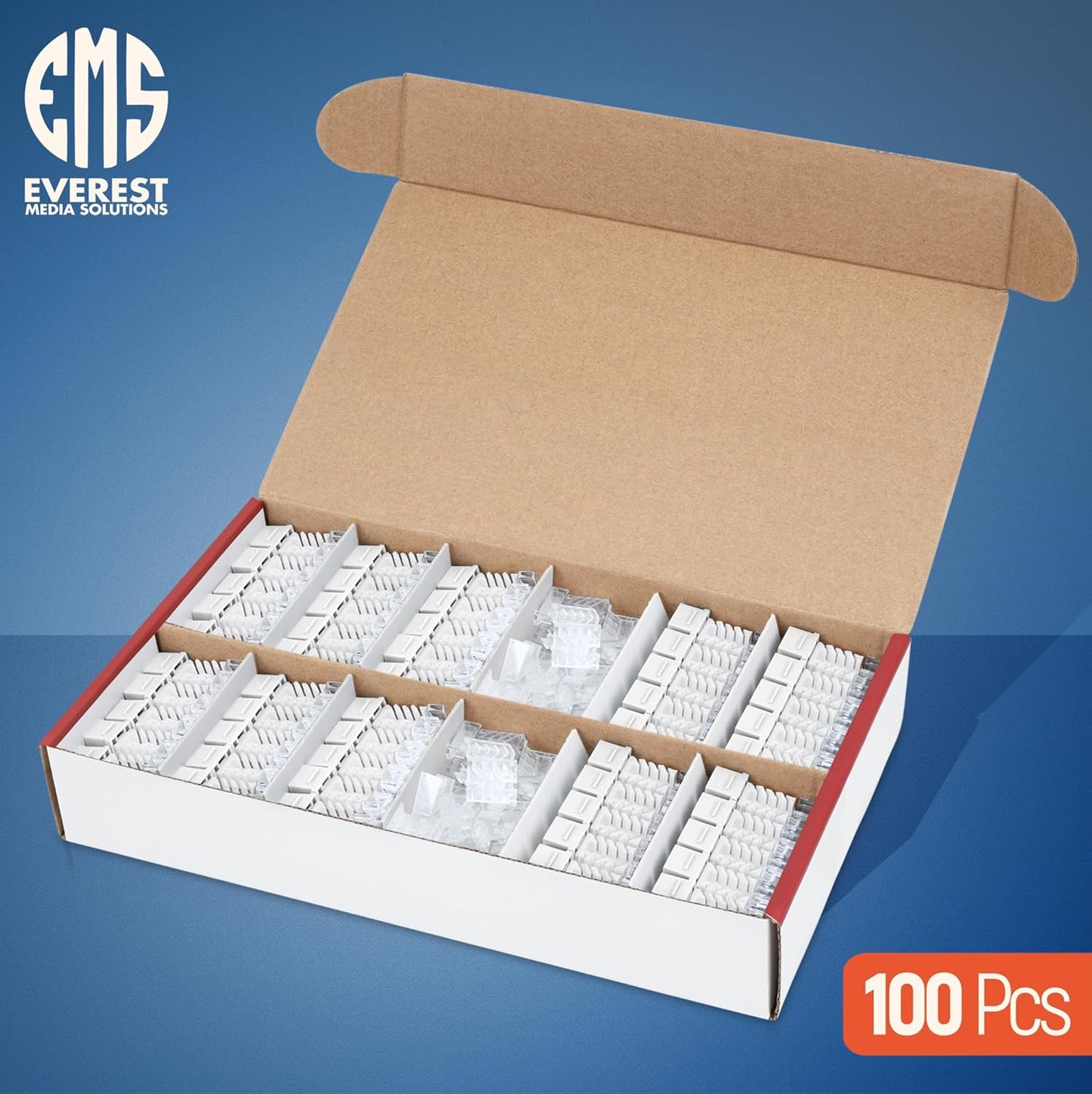 Everest 45° Angled RJ45 Cat6A Keystone Jacks 100-Pack in White - Slim Profile Female RJ45 Connectors - Cat 6A Keystone Jack - Compatible with 45° Angled Speed Termination Tool - 45Term (B0BL3GS7ZY)