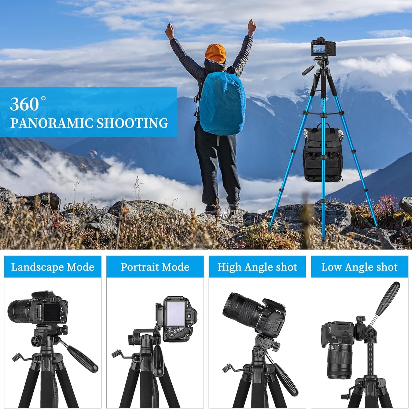 JOILCAN Tripod Camera Tripods, 74" Tripod for Camera Cell Phone Video Recording, Heavy Duty Tall Camera Tripod Stand, Professional Travel DSLR Tripods Compatible with Canon iPhone, Max Load 15 LB