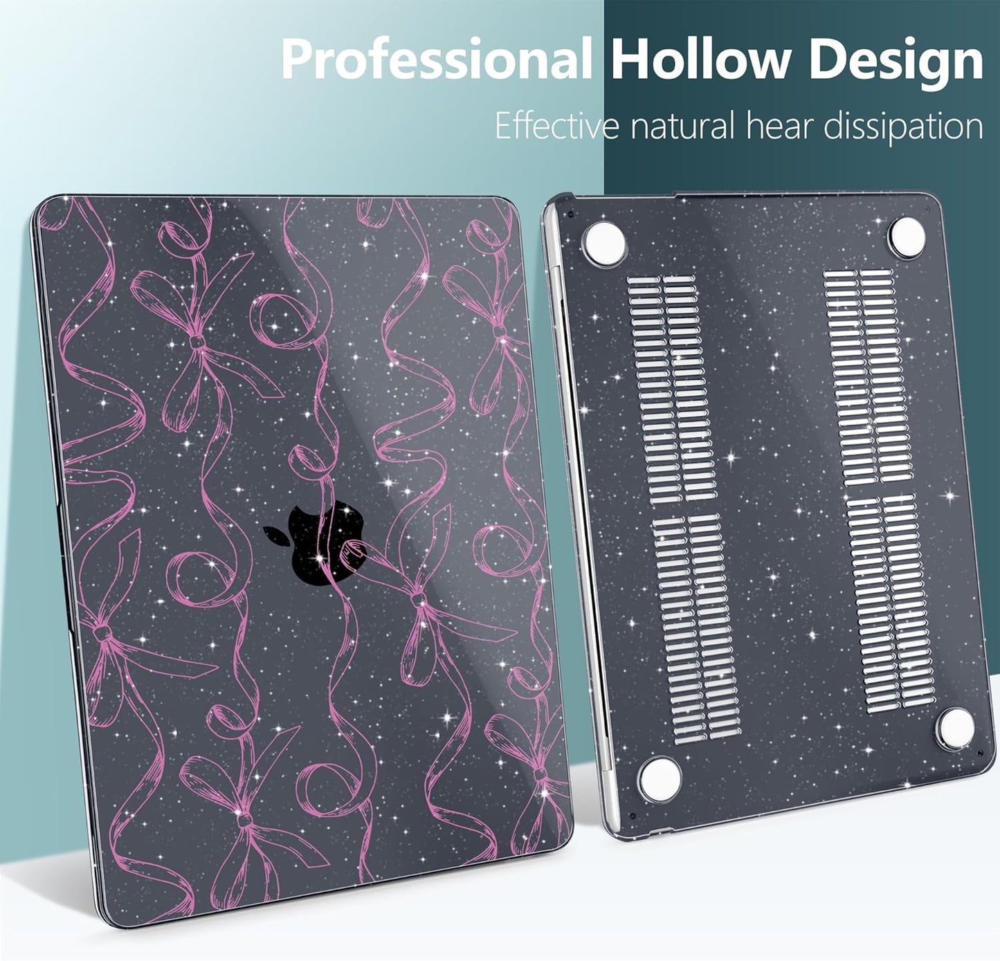 TWOLSKOO Compatible with M4 MacBook Air 13.6 inch Case 2025-2022 Release M4 A3240 M3 A3113 M2 A2681, Plastic Hard Shell & Keyboard Cover & Type C Adapter & Screen Protector, Sparkly Bows