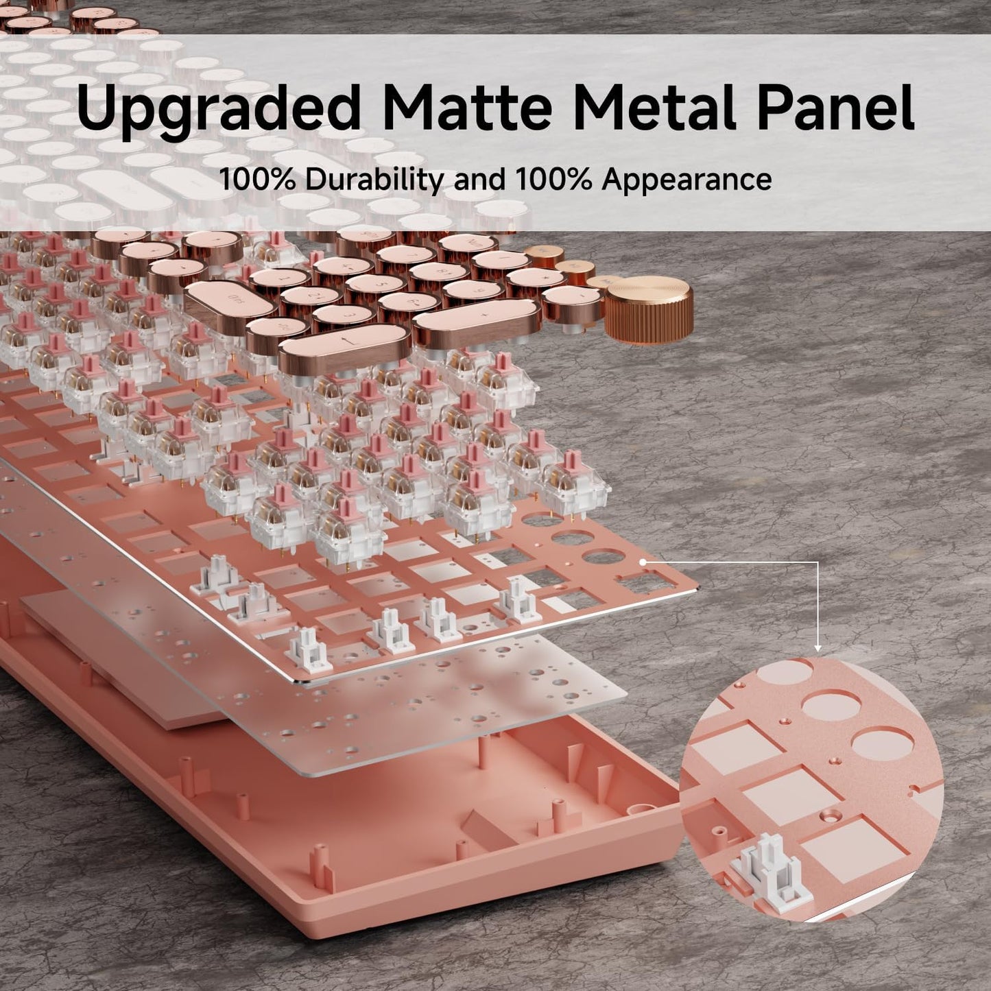 EWEADN Typewriter Style Mechanical Gaming Keyboard, Wired Mechanical Keyboards,104 Keys Backlit LED Keyboards, Media Control Knob, Wired Computer Keyboard Pink Switch for Windows/Mac/PC-Pink