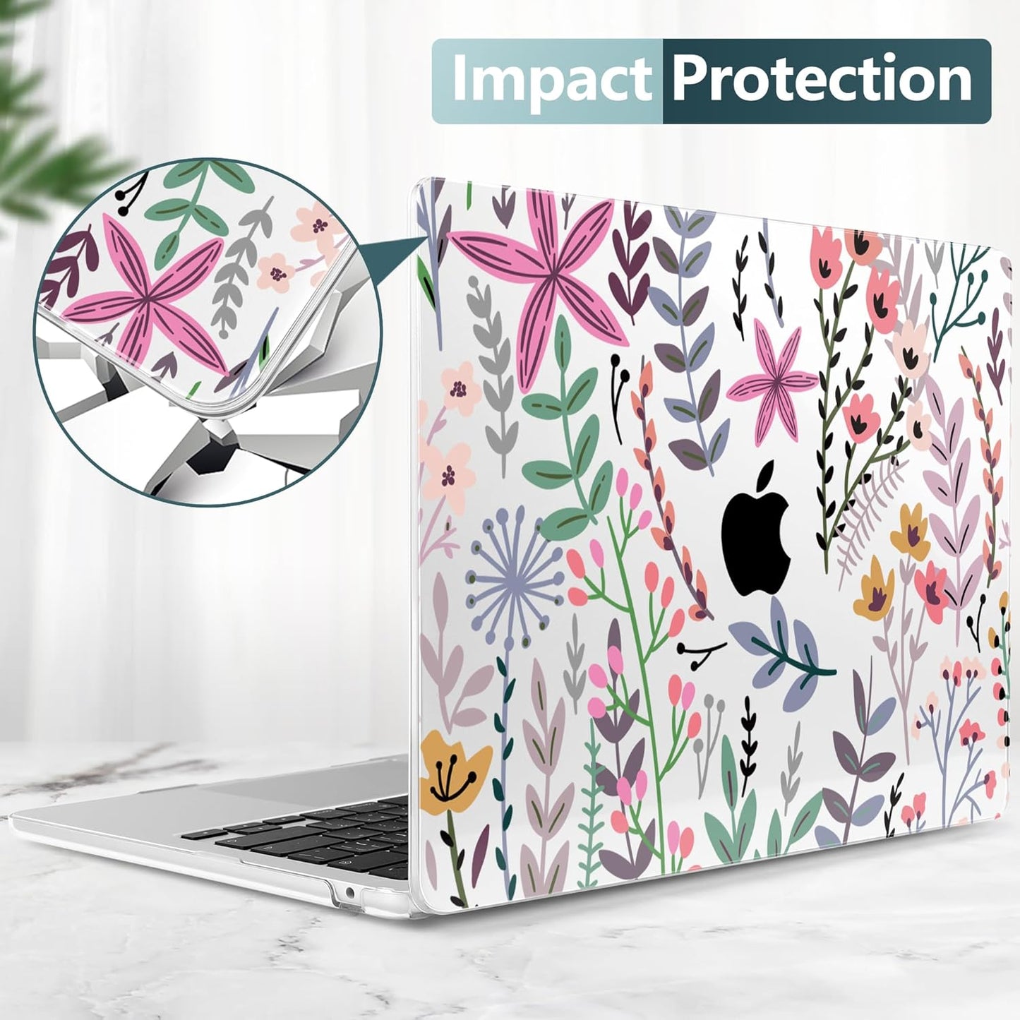 TWOLSKOO for M4 MacBook Air 13.6 inch Case 2025-2022 Release M4 A3240 M3 A3113 M2 A2681, Plastic Hard Shell & Screen Protector & Keyboard Cover & Trackpad Film, Tiny Flower