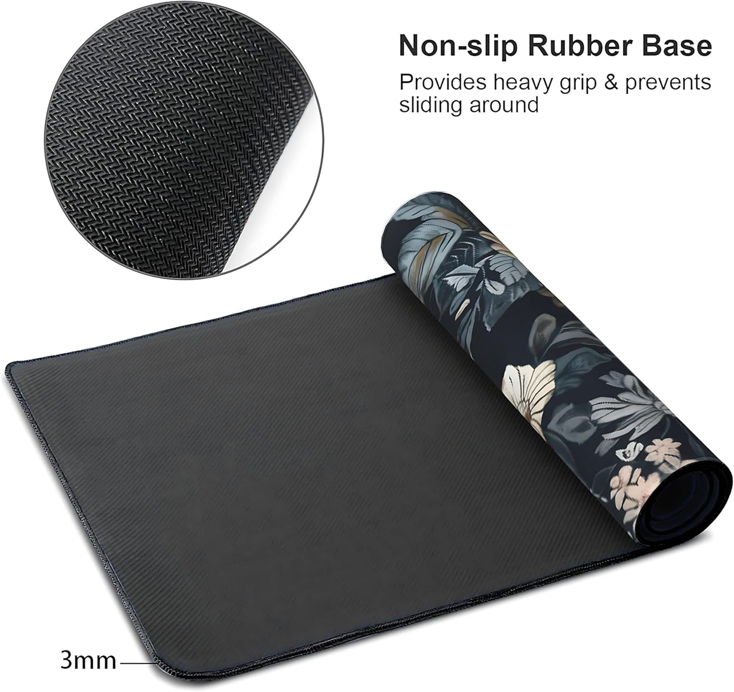 Dark Flower Large Mouse Pad,Gaming Keyboard Desk Pad,Extended Mouse Mat Non-Slip Rubber Base with Stitched Edges for Office Game Home XL 31.5"x11.8"