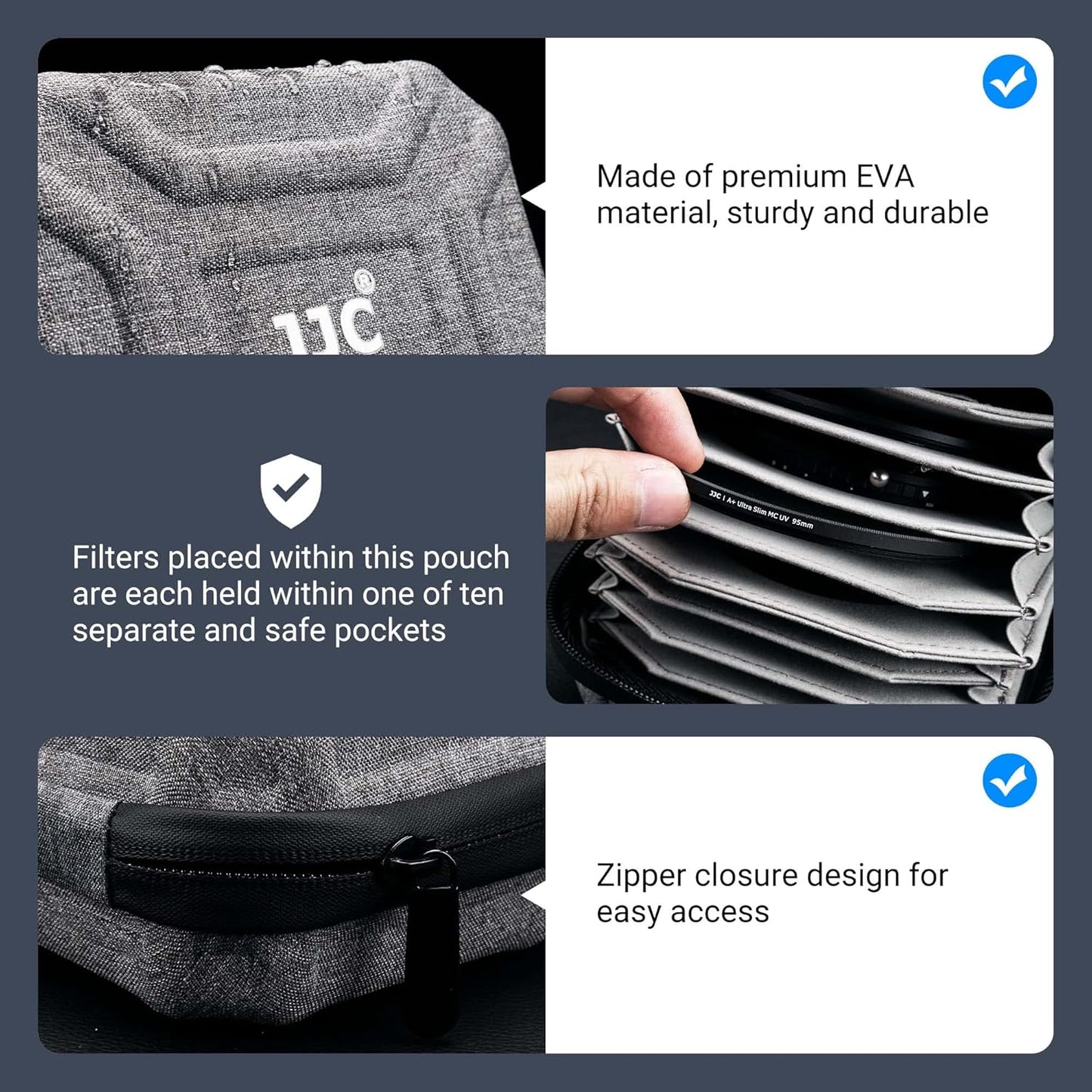 JJC 10 Pockets Hard Shell Lens Filter Bag Up to 95mm, Water Resistant & Dustproof, Camera Filter Pouch Carrying Case for Photography Round Filter with Microfiber Cleaning Cloth