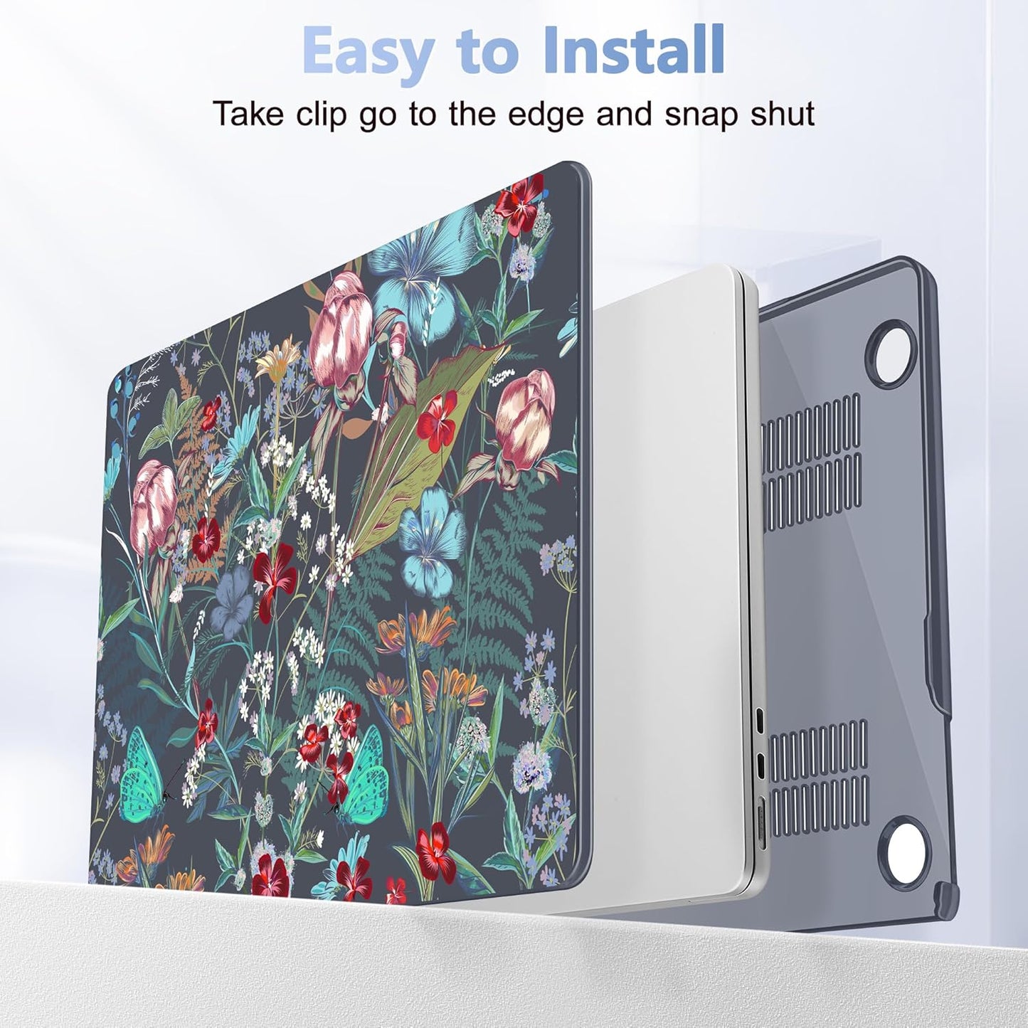 Case for MacBook Air 15 Inch 2025 2024 2023 Release M4 A3241 M3 A3114 M2 A2941, Hard Shell with Screen Protector & Keyboard Cover, Compatible with Touch ID, Flowers & Herbs