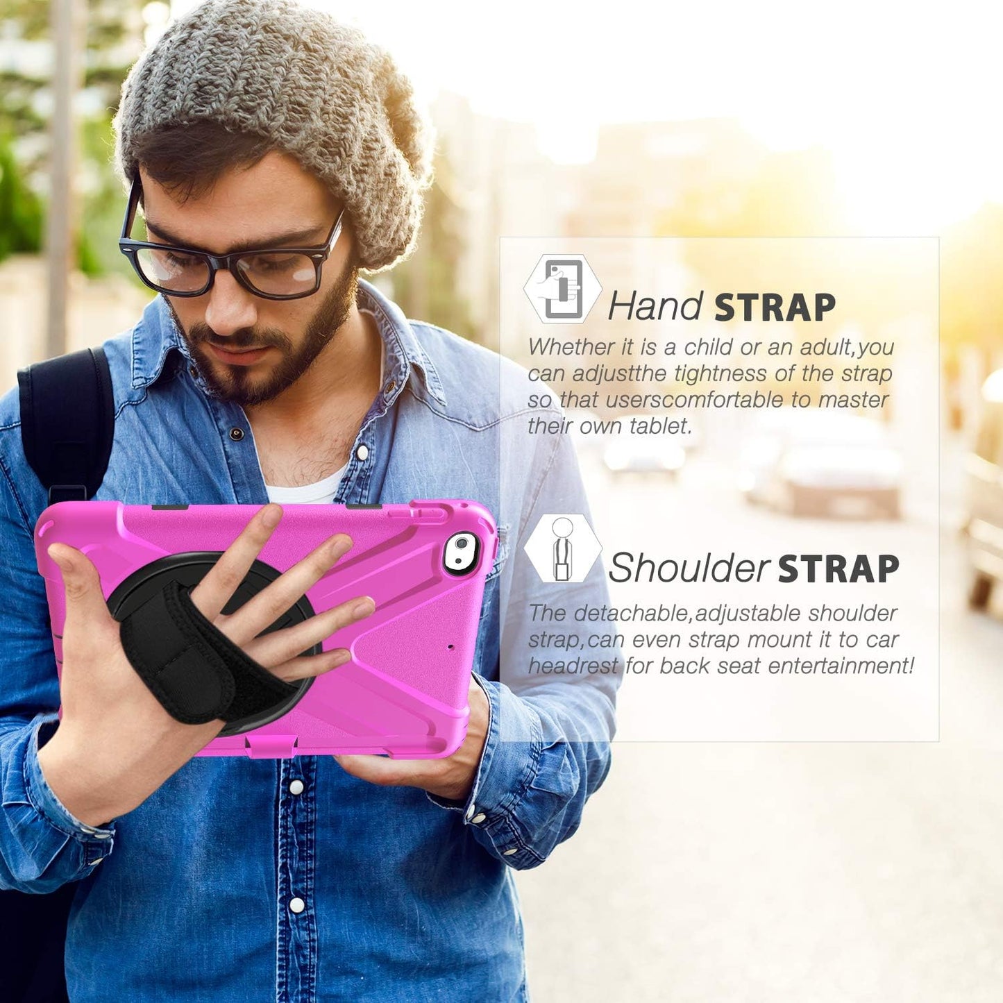 BRAECN iPad mini 5 Case,iPad mini 4 Case, Heavy Duty Shockproof Protective Rugged Case with Pencil Holder,Hand Strap,Kickstand, Shoulder Strap for iPad mini 5th/4th Generation 7.9 Inch for Kids