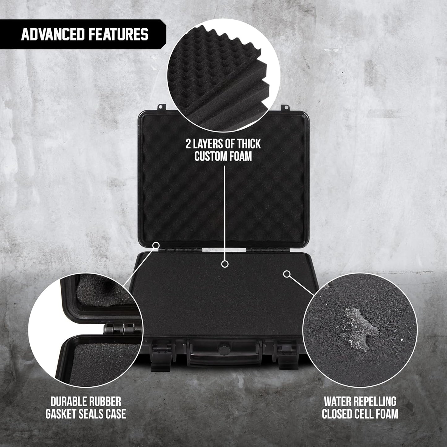 All Weather Hard Case 16 x 14 x 4” - TSA Approved Hard Shell Travel Case with Customizable Foam for Laptops, Electronics, Guns, Pistols and Other Gear