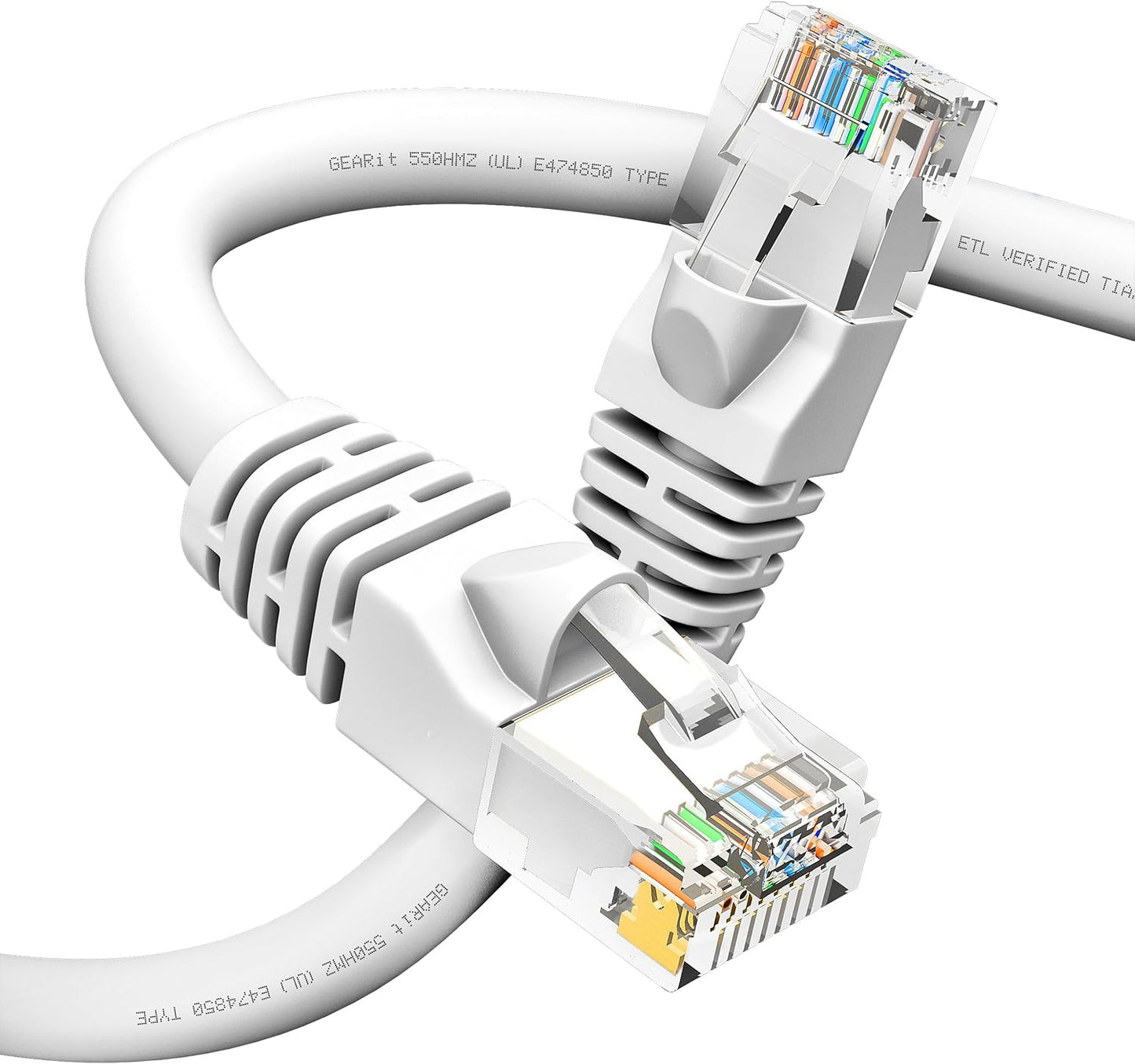 GEARit Cat 6 Ethernet Cable (1-Pack 50 Feet) Cat6 Network Patch, 10Gbps, RJ45, Snagless Cord, Gold-Plated Connectors, Internet for PC, TV, Tablet, Router, Printer, Servers, IT Data Center - White