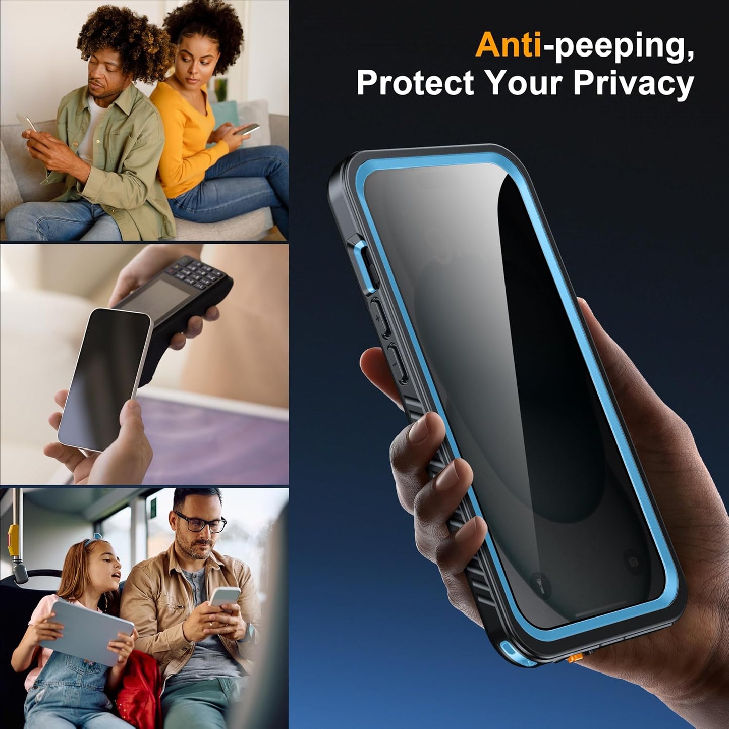 for iPhone 15 Case Waterproof - Built-in Privacy Screen Protector & HD Screen Protector [IP68 Underwater] Shockproof Dustproof Full Body Protection iPhone 15 Phone Case Blue
