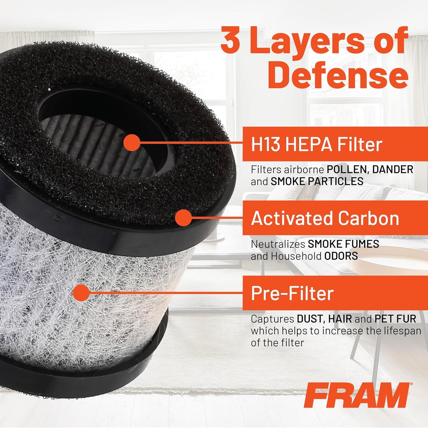 FRAM H13 HEPA Filtration Air Purifier Replacement Filter for Model CAP30100 & CAP30200 | Cleans Air of Smoke, Dust & Other Contaminants | Provides 500 Hours of Use | CAP30111
