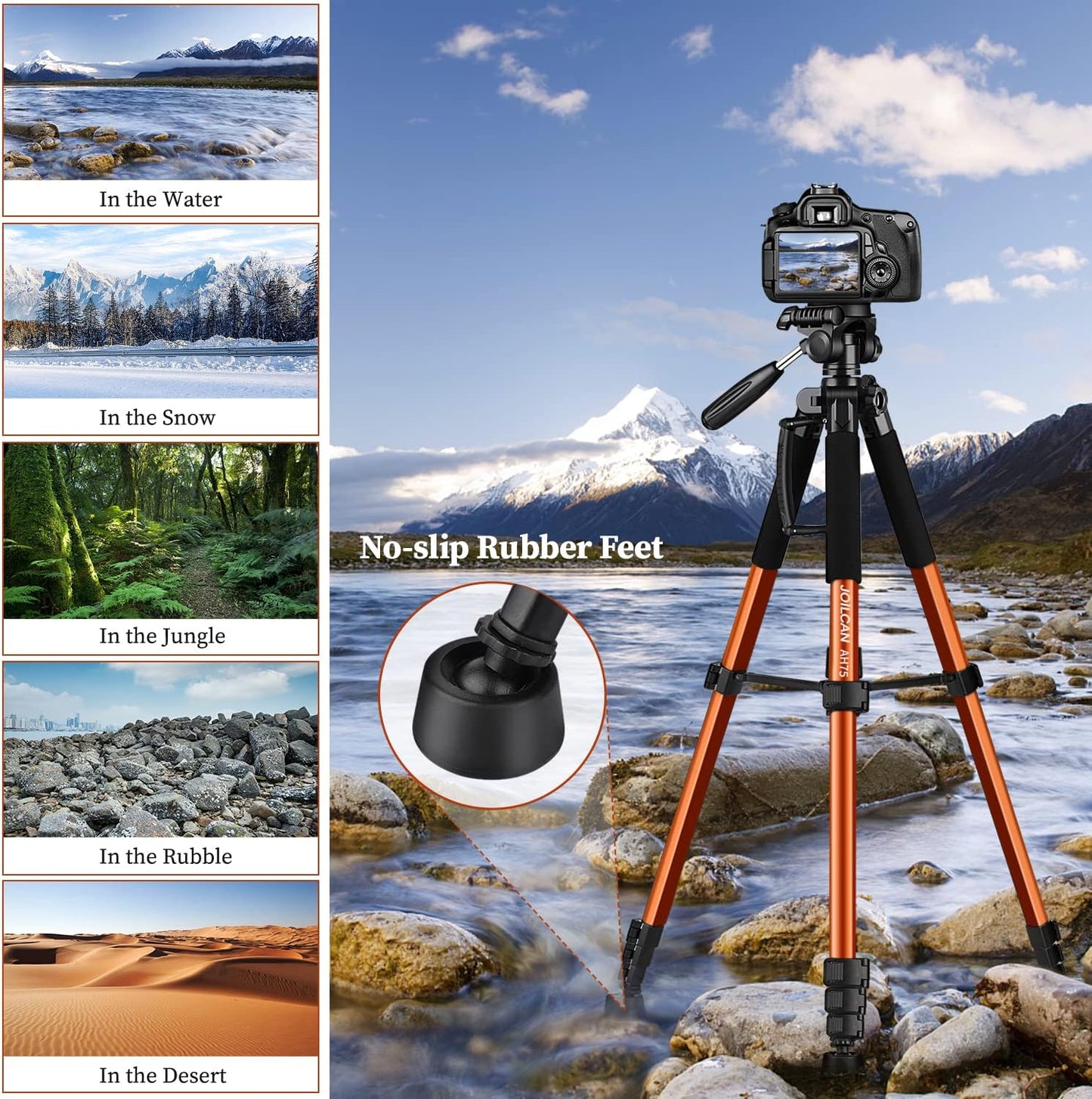 JOILCAN Tripod Camera Tripods, 74" Tripod for Camera Cell Phone Video Photography, Heavy Duty Tall Cameras Tripod Stand, Professional Travel DSLR Tripods Compatible with Canon iPhone, Max Load 15 LB