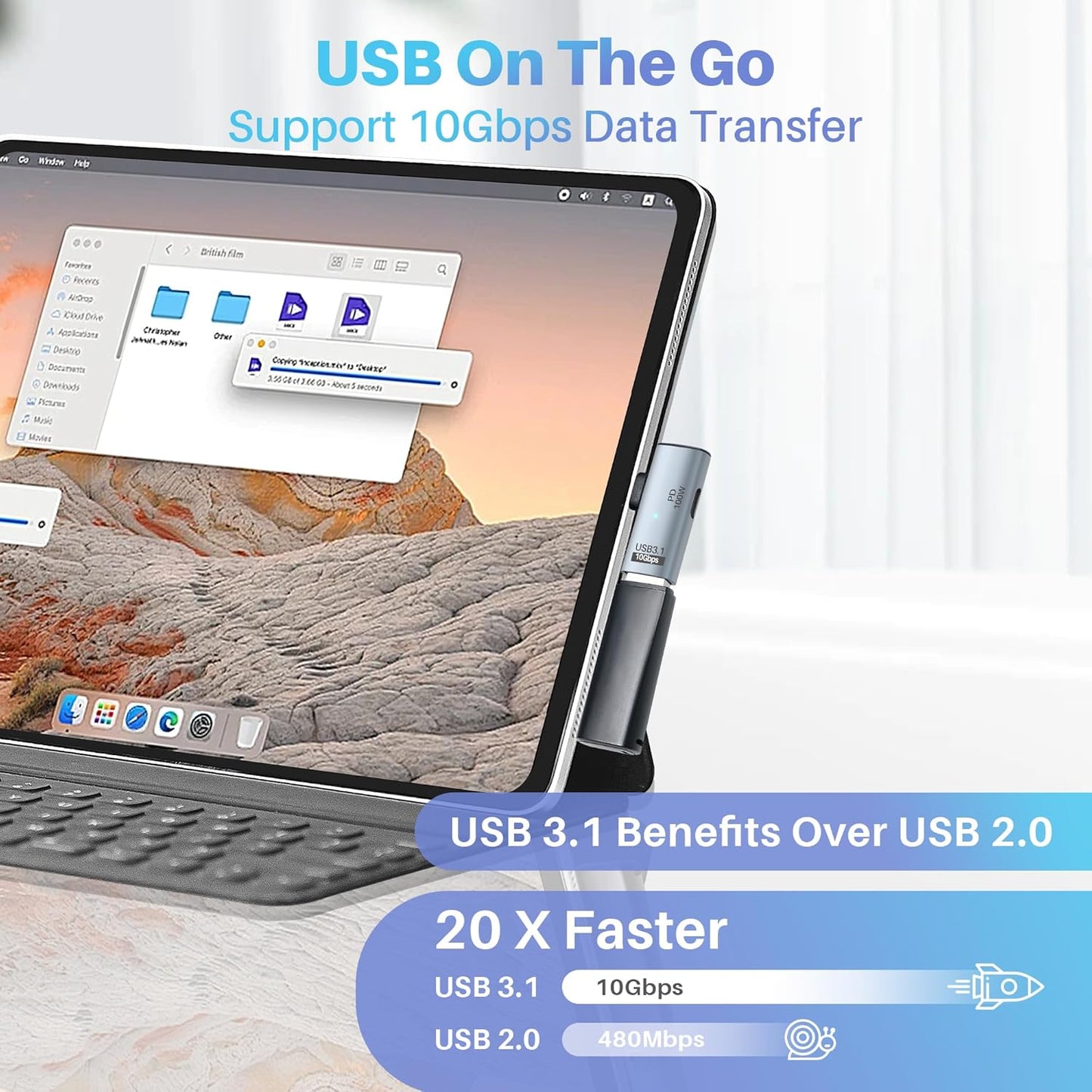 2-in-1 USB C 3.1 to USB 3.0 10Gbps Adapter with 100W Charging Port, USB Female to USB Type-C Male OTG (On The Go) Data Transfer Converter for iPhone 16/15 Series, MacBook, iPad-2Pack