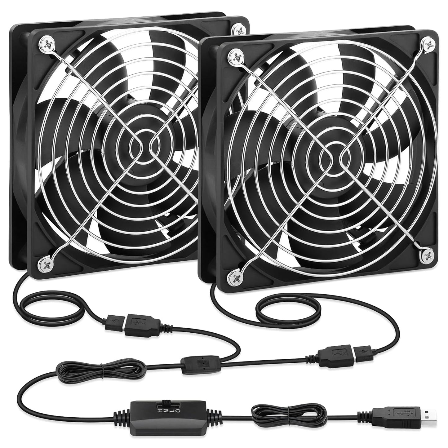 2 Packs AmRunJe 120mm x 25mm USB Cooling Fan 5V Brushless Dual Fan with Speed Controller for Computer Receiver DVR Xbox AV Cabinet Projector Router