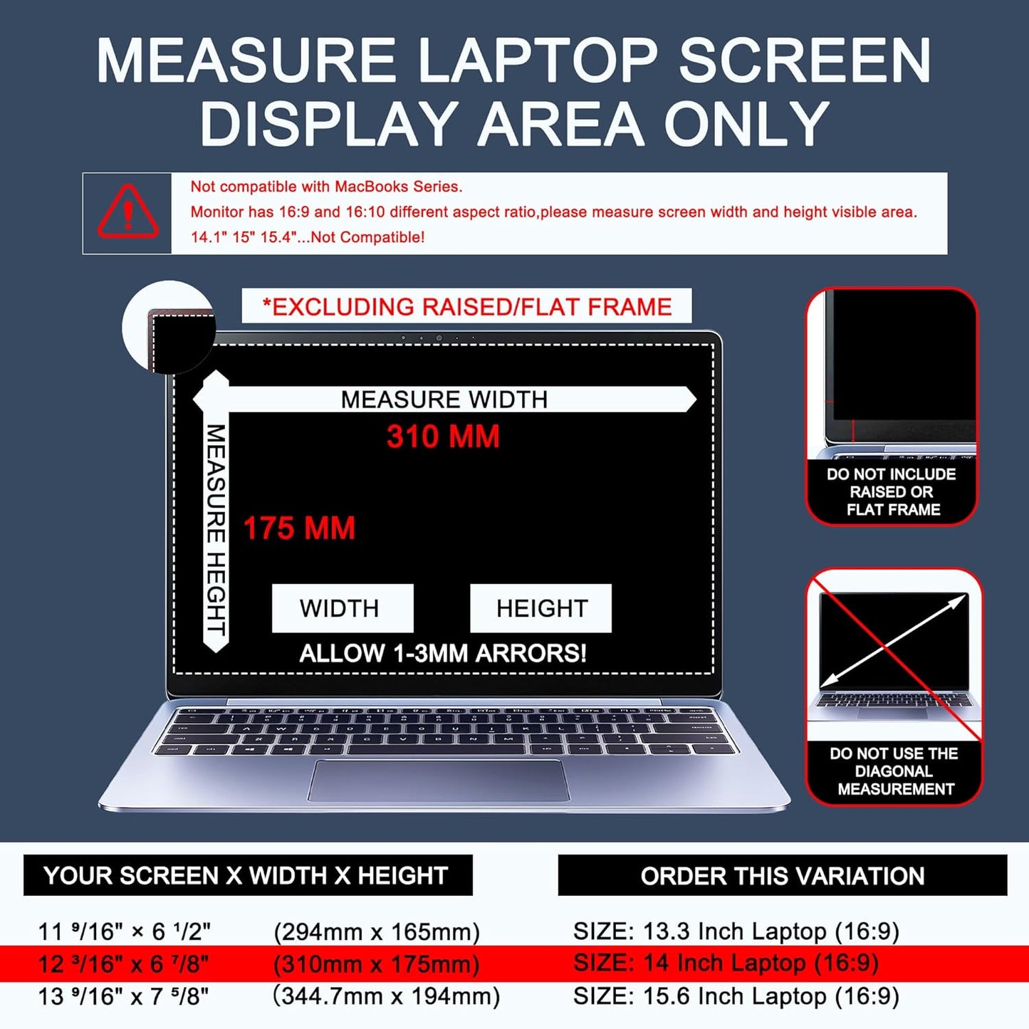 4-Way Laptop Privacy Screen Shield 14 Inch, Removable 16:9 Aspect 360° Privacy Filter Screen Protector for 14 Inch Laptop Computer, Anti Glare Blue Light Slide Mount Tabs Cover for Generic Laptop