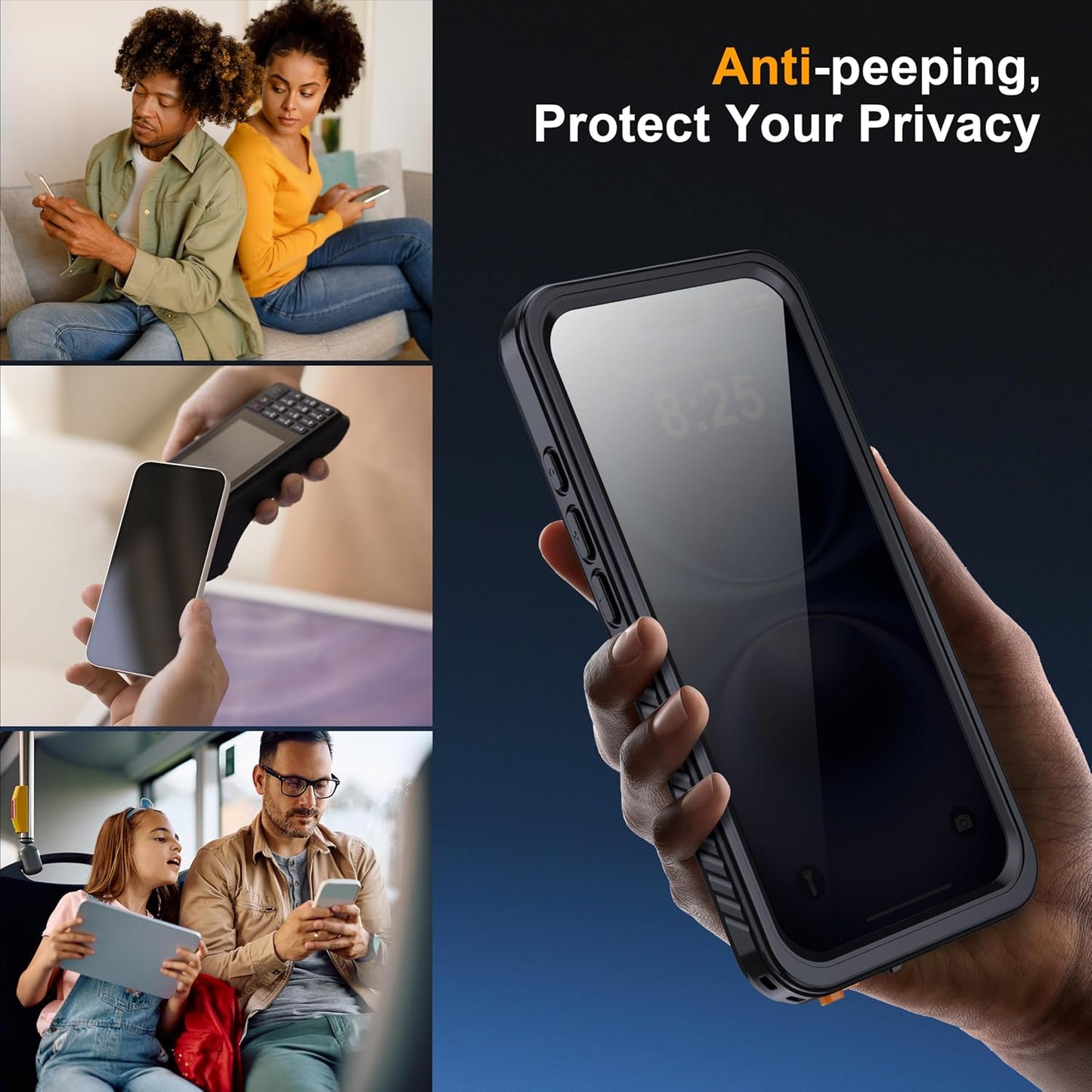 for iPhone 16 Case Waterproof, Built-in Privacy Screen & HD Screen Double Front Frame [IP68 Underwater] Shockproof Dustproof Full Body Protection iPhone 16 Phone Case Black