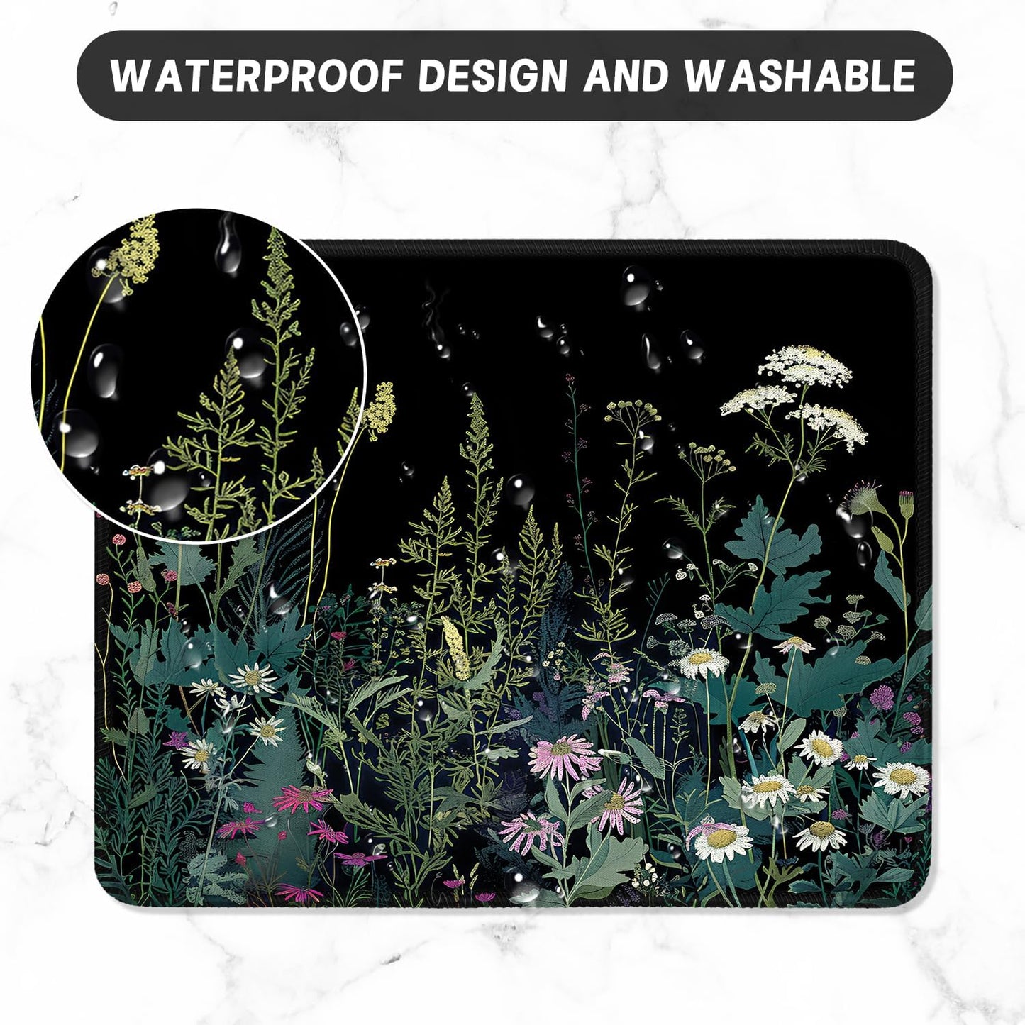ITNRSIIET Mouse Pad with Stitched Edge Premium Textured Smooth Precise Operation Waterproof Washable Non-Slip Rubber Base Desktop Protection Mat, 10.2×8.3×0.12 inches, Pretty Flowers
