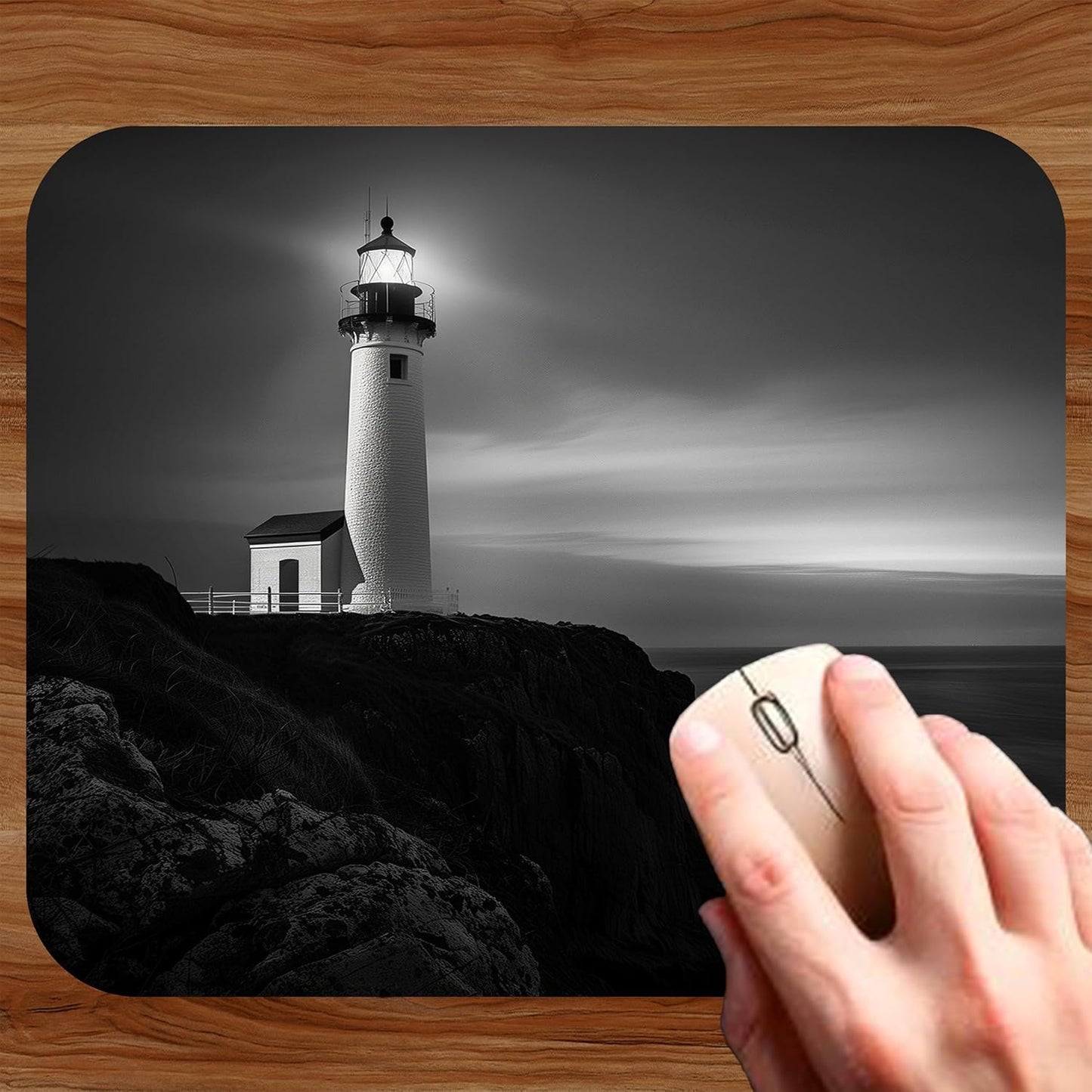 Coastal Shoreline Waves Sandy Beach Theme Mouse Pad Mat Mousepad for Desk Computer Laptop PC Gaming Home or Office Gift (Lighthouse MP04)