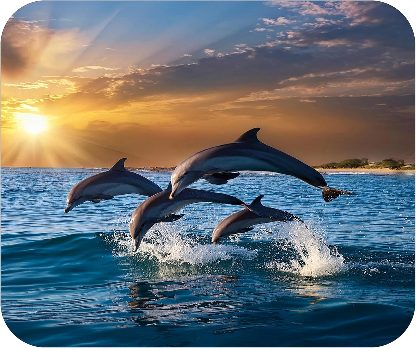 Coastal Shoreline Waves Sandy Beach Theme Mouse Pad Mat Mousepad for Desk Computer Laptop PC Gaming Home or Office Gift (Dolphin Sunset MP18)