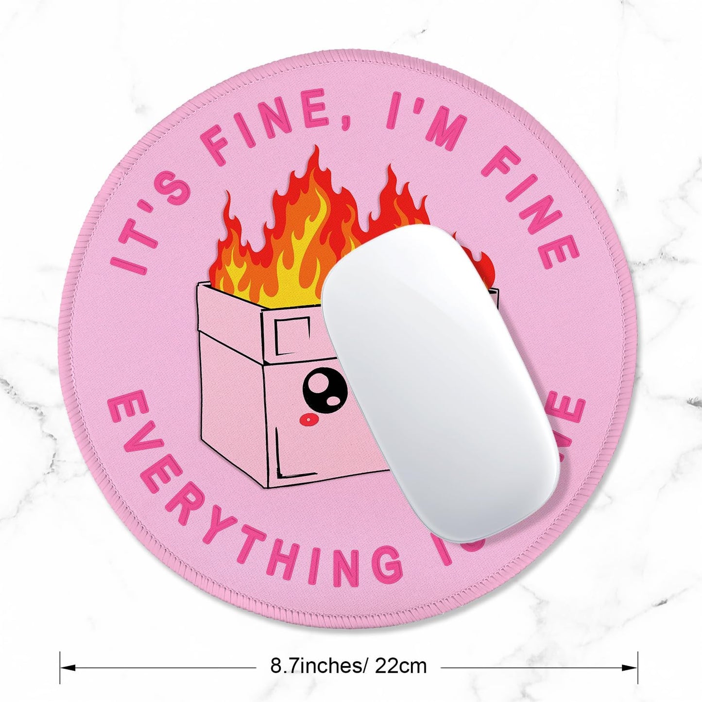 ITNRSIIET Round Mouse Pad with Stitched Edge Premium-Textured Waterproof Non-Slip Rubber Base Desktop Protection Mat Diameter 8.7 inches, Pink Cute Dumpster