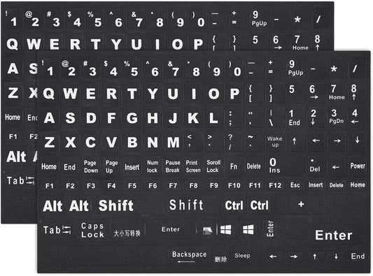 2PCS English Keyboard Stickers Replacement Letters, Full Size Big Letter QWERTY Keyboard Sticker Universal for PC Computer Laptop Desktop, Matte Keyboard Alphabet Stickers