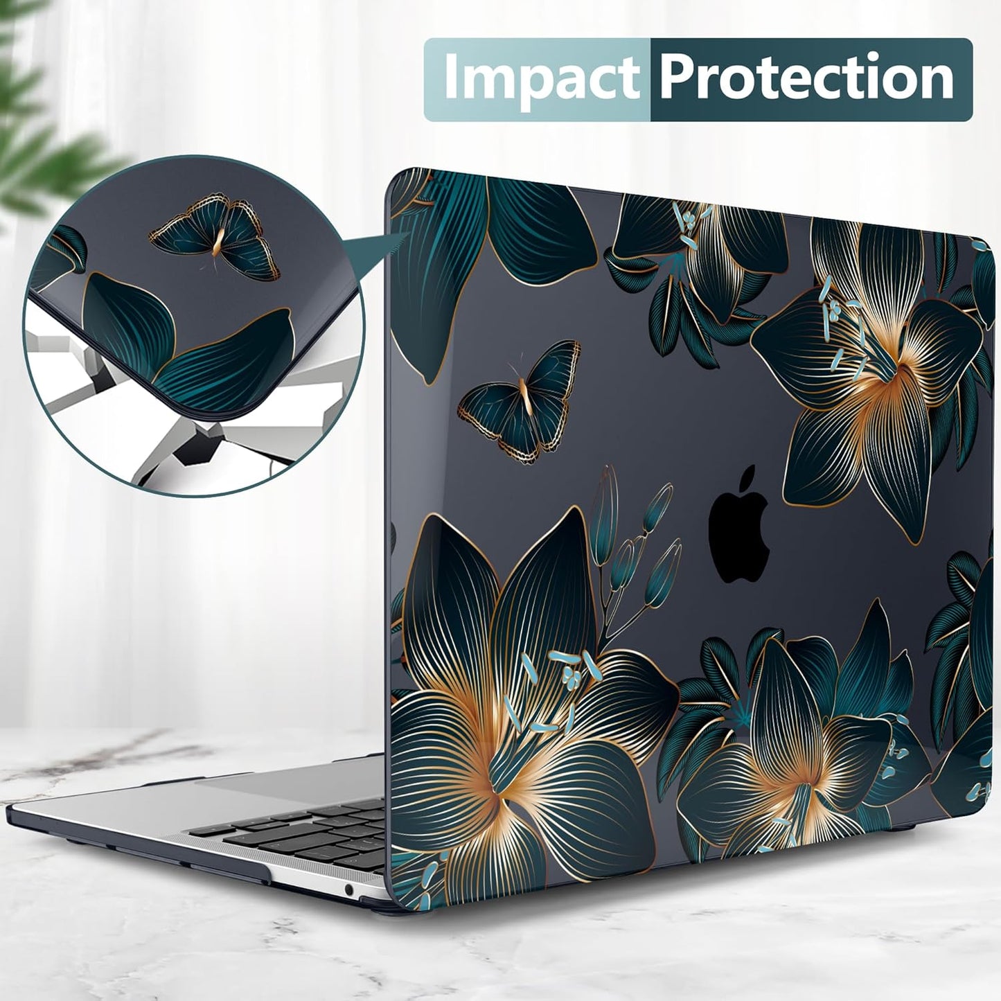 TWOLSKOO Compatible with MacBook Pro 13 inch Case 2023-2016 A2338 M2/M1 A2251 A2289 A2159 A1989 A1706, Plastic Hard Shell Cover & Keyboard Skin & Screen Protector - Golden Lilies