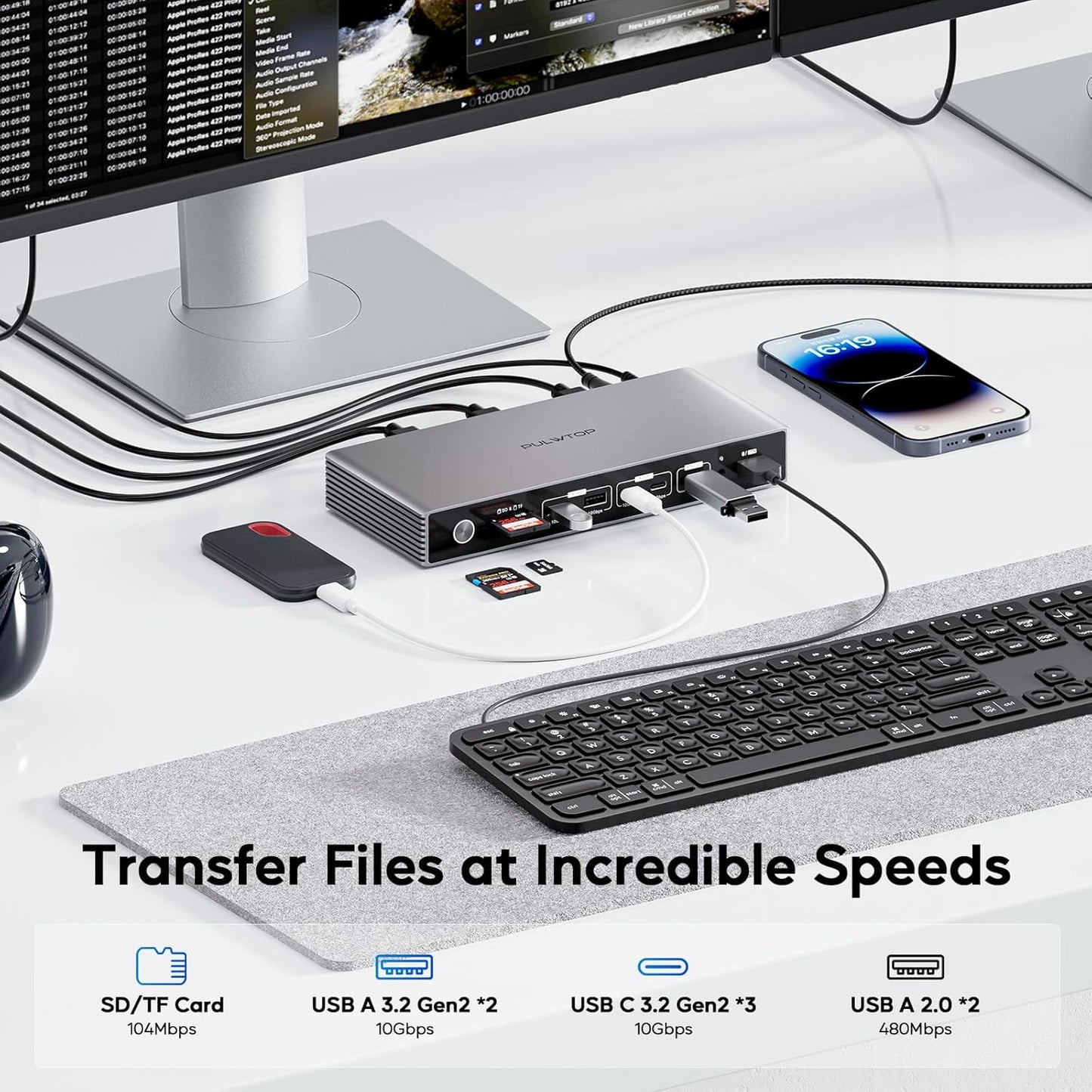 Displaylink Docking Station, PULWTOP USB C DisplayLink Dock Triple Displays for MacBook M1/M2/M3/M4 Windows, 8K/4K@60Hz Displaylink Dock with 3HDMI, 3 Display Port, PD 30W,USB A/C 10Gbps, Ethernet