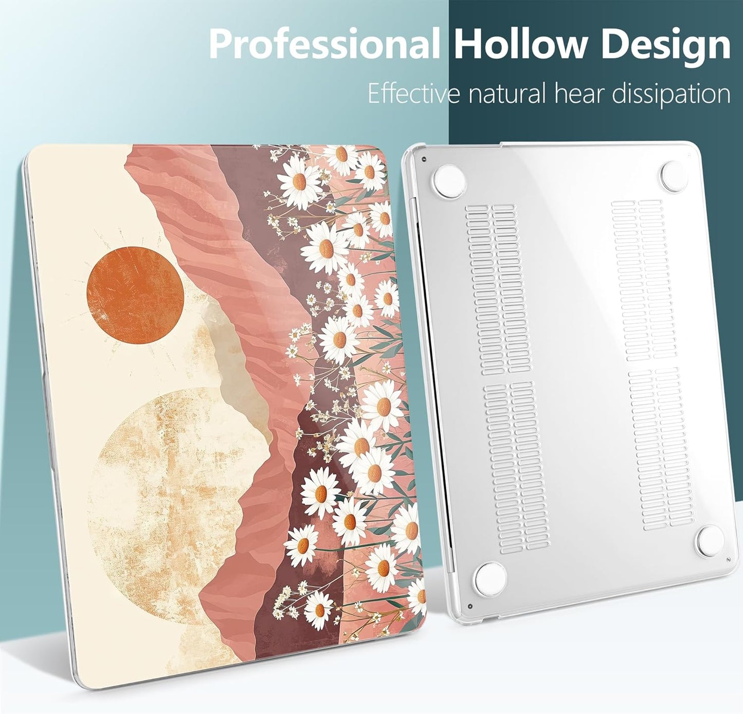 TWOLSKOO Compatible with M4 MacBook Air 13.6 inch Case 2025-2022 Release M4 A3240 M3 A3113 M2 A2681, Plastic Hard Shell & Keyboard Cover & Type C Adapter & Screen Protector, Mountains & Daisies