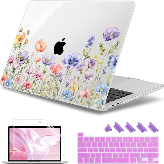 May Chen Case for MacBook Pro 13 inch M2 2023,2022,2021,2020 A2338 M1 A2251 A2289, Plastic Hard Shell Case for MacBook Pro 13" with Touch Bar Fits Touch ID, Wild Flowers
