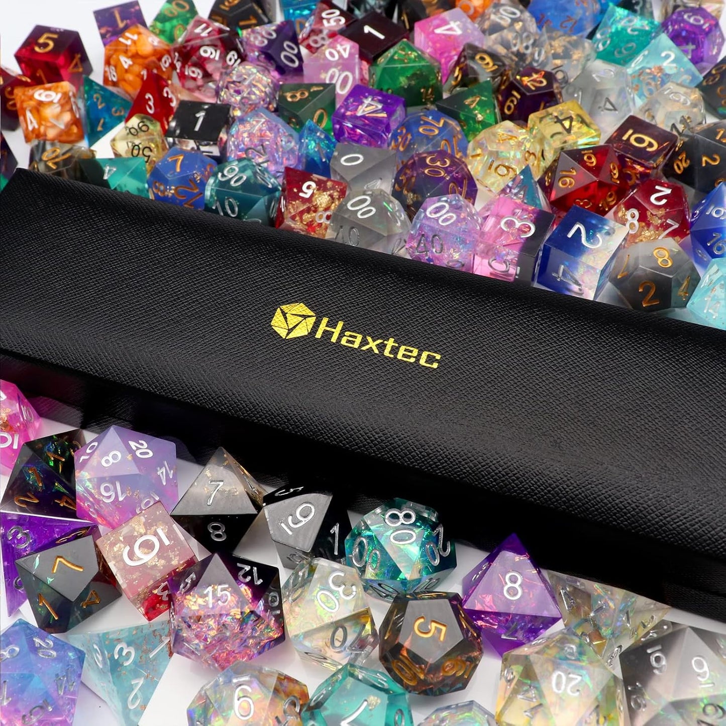 Haxtec Mystery DND Dice Set Sharp Edge Resin Dice with Dice Case Handmade Polyhedral D&D Dice Set for TTRPG Dungeons and Dragons DND Gifts